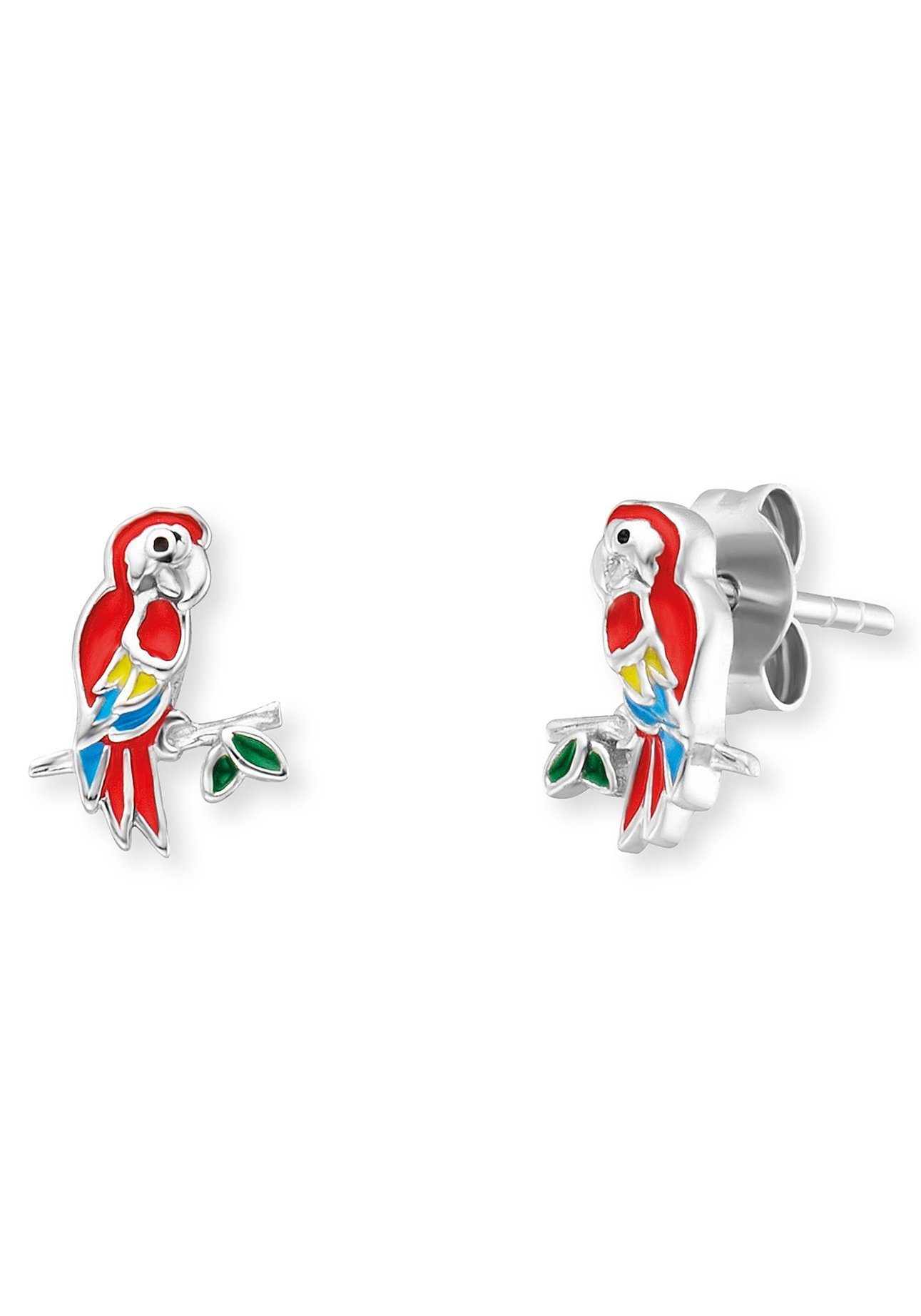 Ohrstecker HEE-PARROT, Emaille Papagei, Paar Herzengel mit