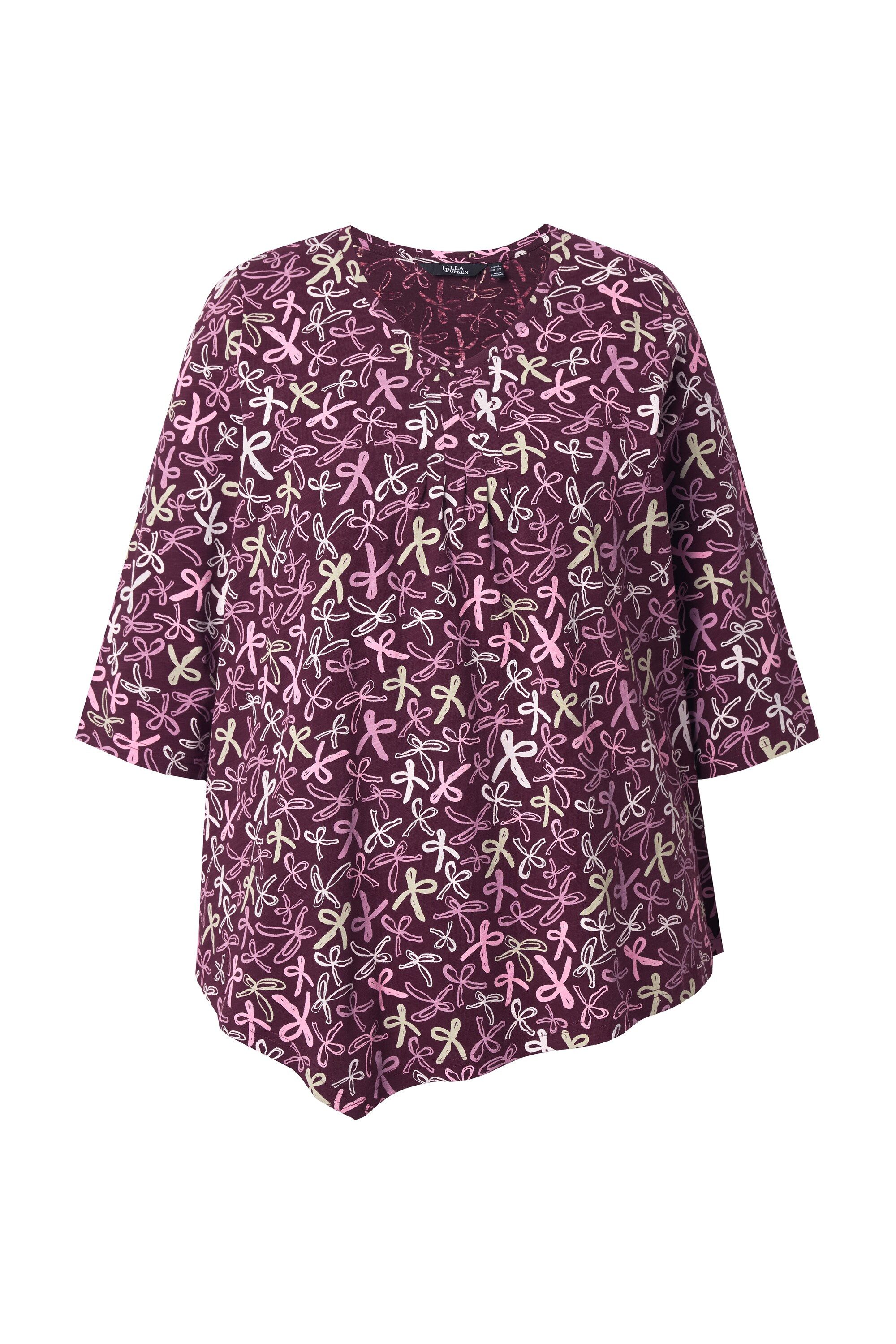 Ulla Popken T-Shirt Shirt Zierfalten A-Linie V-Ausschnitt 3/4-Arm günstig online kaufen