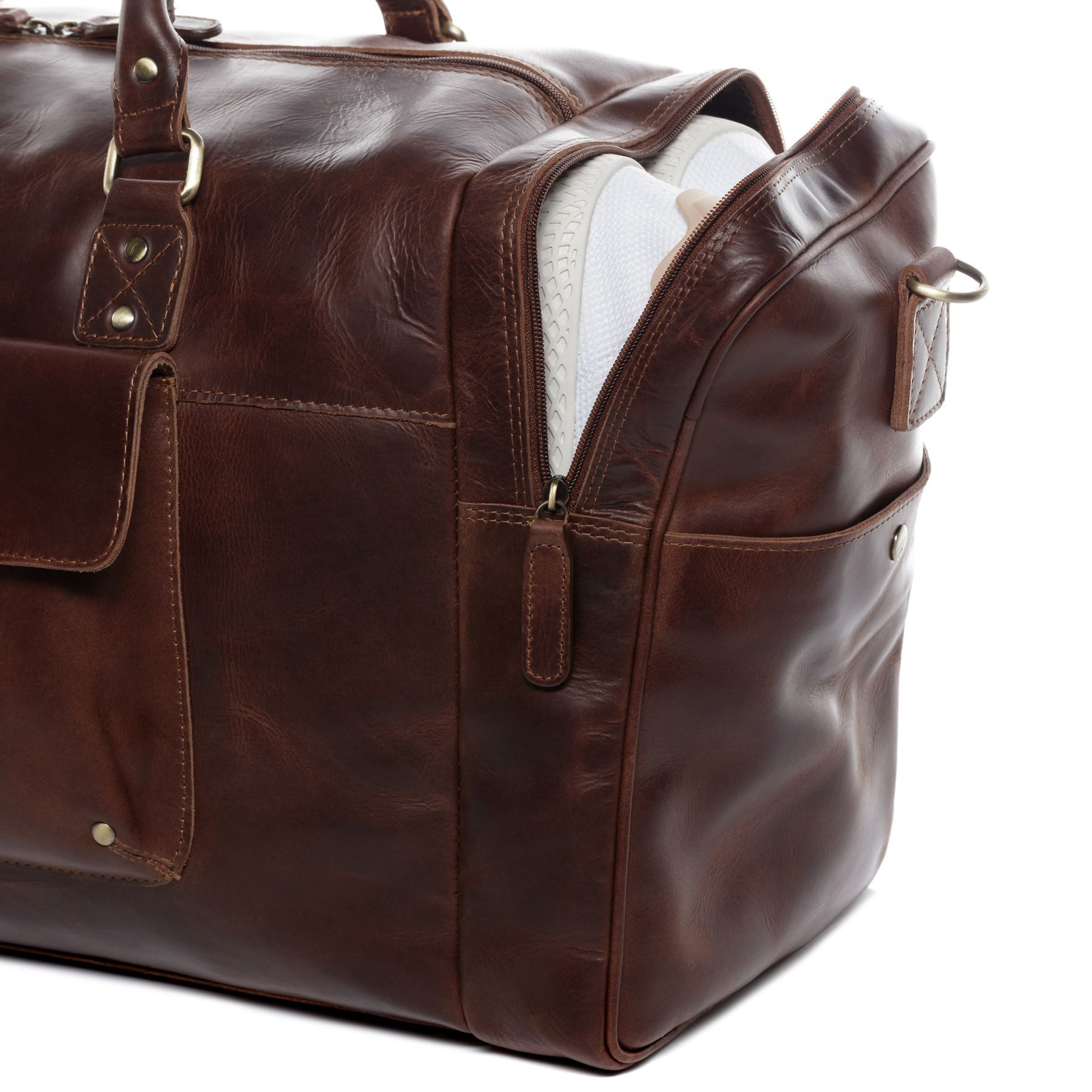 SID & VAIN Reisetasche YALE Weekender Handgepäck Schuhfach echt Leder, Reisetasche Duffle Reisegepäck Sporttasche Herren Damen braun