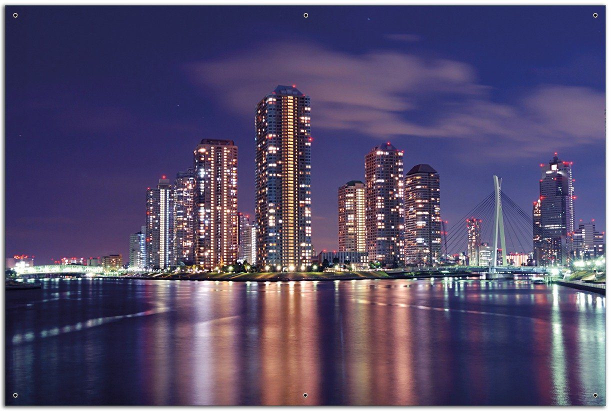 Wallario Sichtschutzzaunmatten Tokyo- Skyline bei Nacht