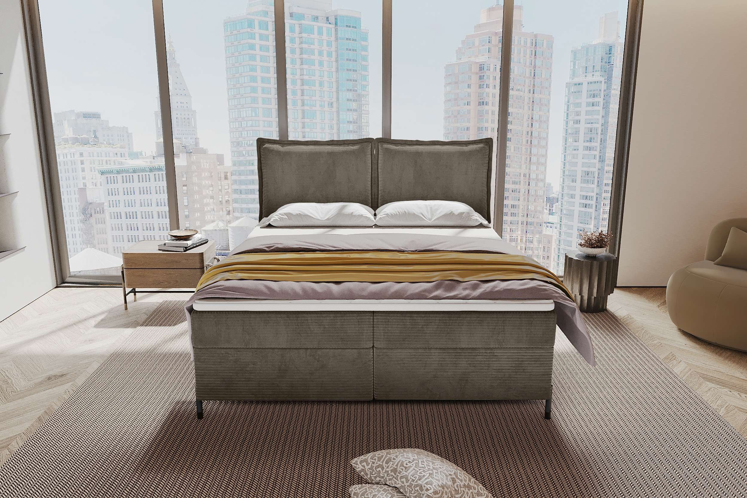 99rooms Boxspringbett Vero (Schlafzimmerbett, Bett), 140/160/180/200x200 cm, in Cord POSO, mit Topper, Bettkasten