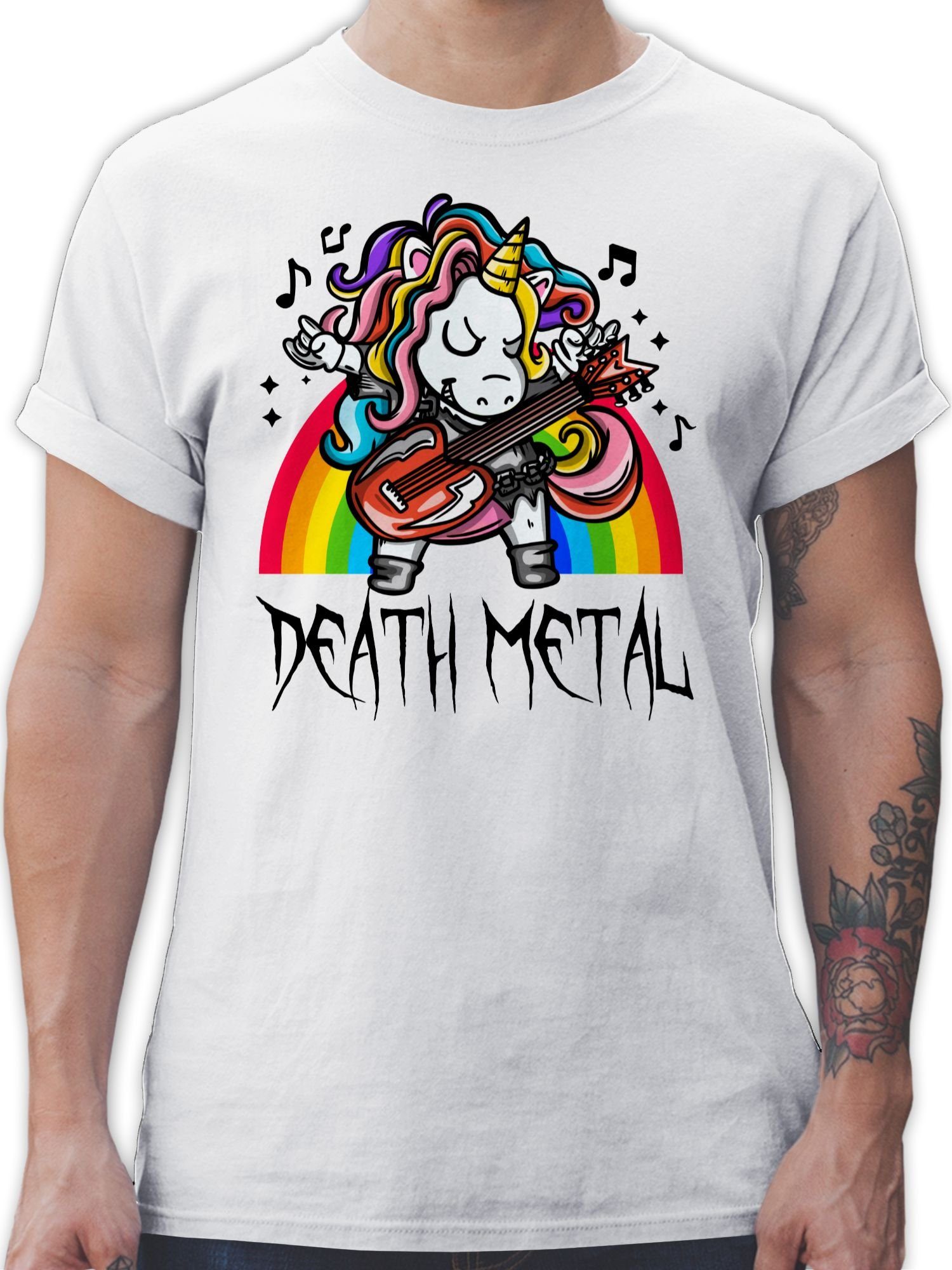 Shirtracer T-Shirt Death Metal Einhorn - Unicorn Heavy Metal Geschenke 2 Weiß