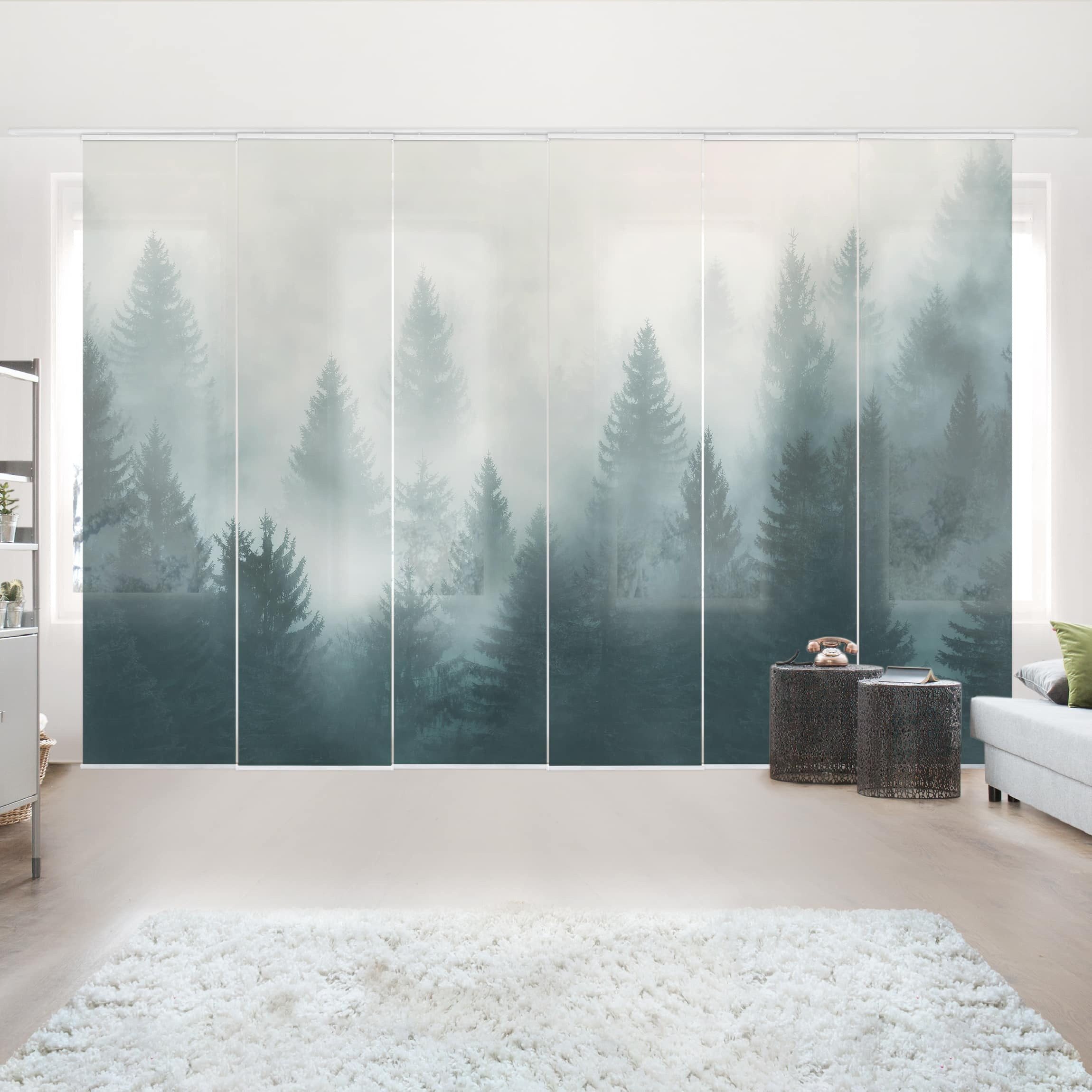 Bilderdepot24 Schiebegardine modern Flächenvorhang blickdicht Nadelwald günstig online kaufen