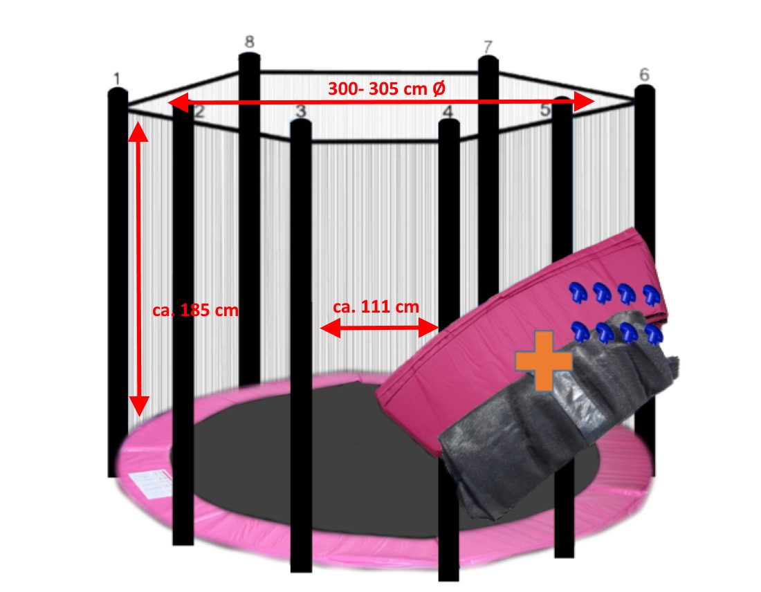Gartentrampolin Trampolin Randabdeckung mit Sicherheitsnetz für 8 Stangen
