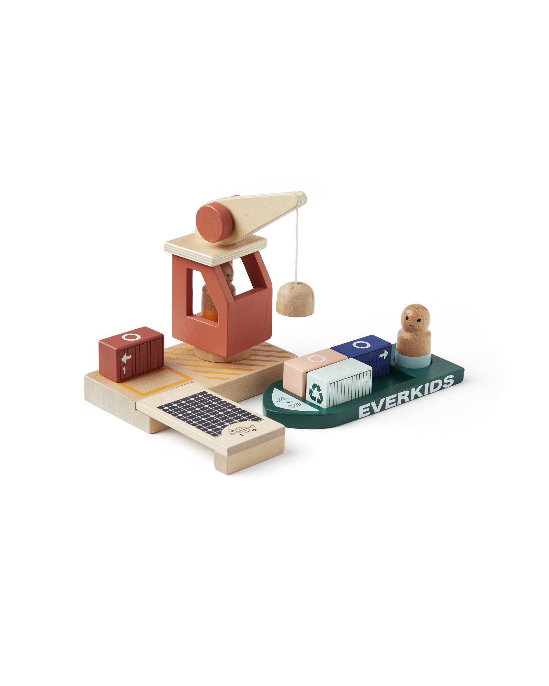 Kids Concept Spielzeug-Boot Kids Concept Kinder Containerhafen Aiden -ab 2 Jahre - 23,5x19,5x19cm, (mit Kran zum Laden des Schiffs, 9-tlg)