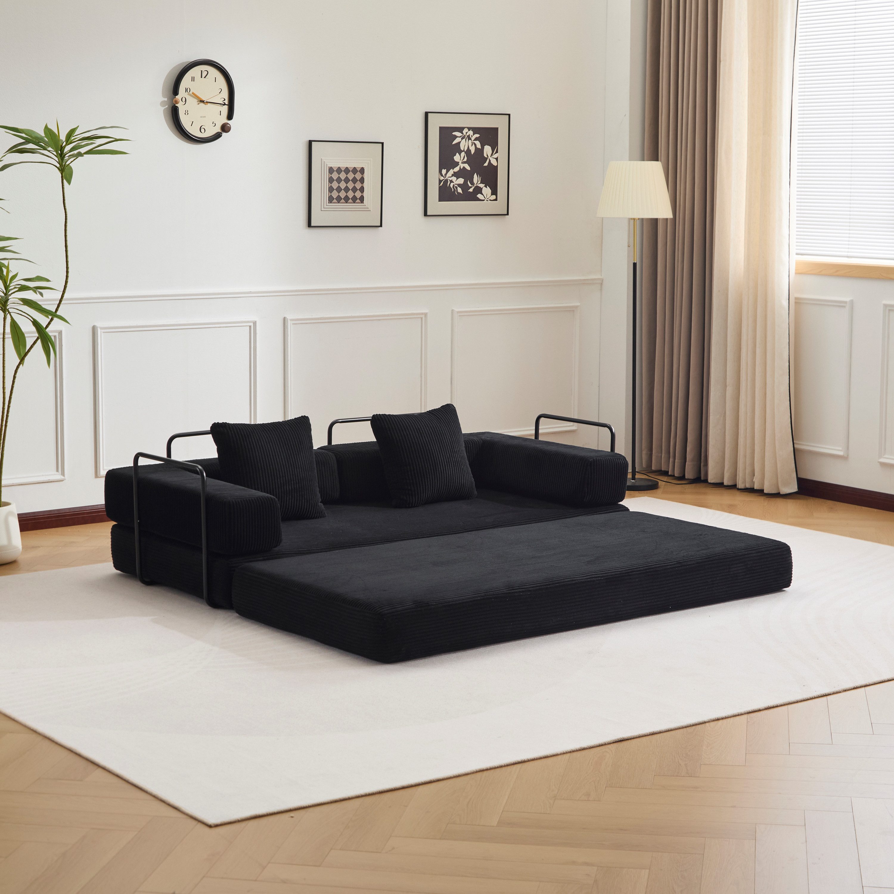 Leawin Loungesofa Faltbares Schlafsofa, bequemes Cord Bodensofa für kleine Räume, 4-in-1 Klappsofa für Wohnzimmer, Schlafzimmer, Büro oder Gäste