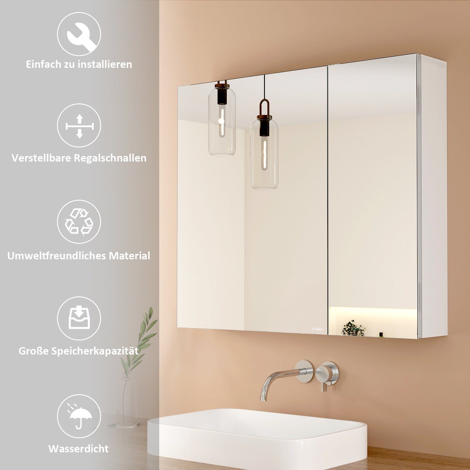 EMKE Spiegelschrank 75×65 /85×65cm 2-türig Badspiegelschrank günstig online kaufen