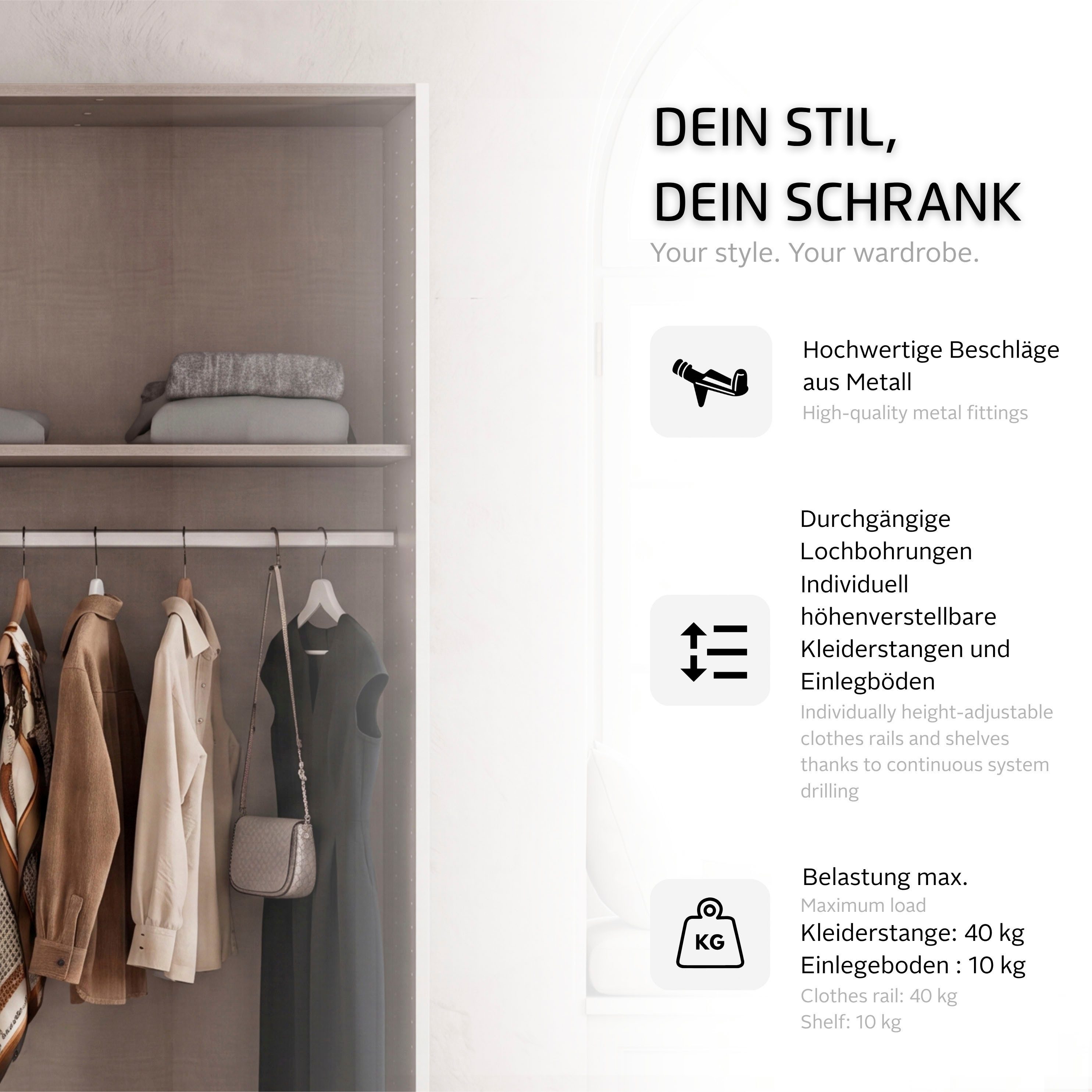 rauch Kleiderschrank Schrank Mehrzweckschrank Garderobenschrank Schlafzimmer Möbel THOR (3 verschiedene Ausstattungen BASIC/CLASSIC/PREMIUM (inkl. SOFT-CLOSE) m – Bild 5 von 5