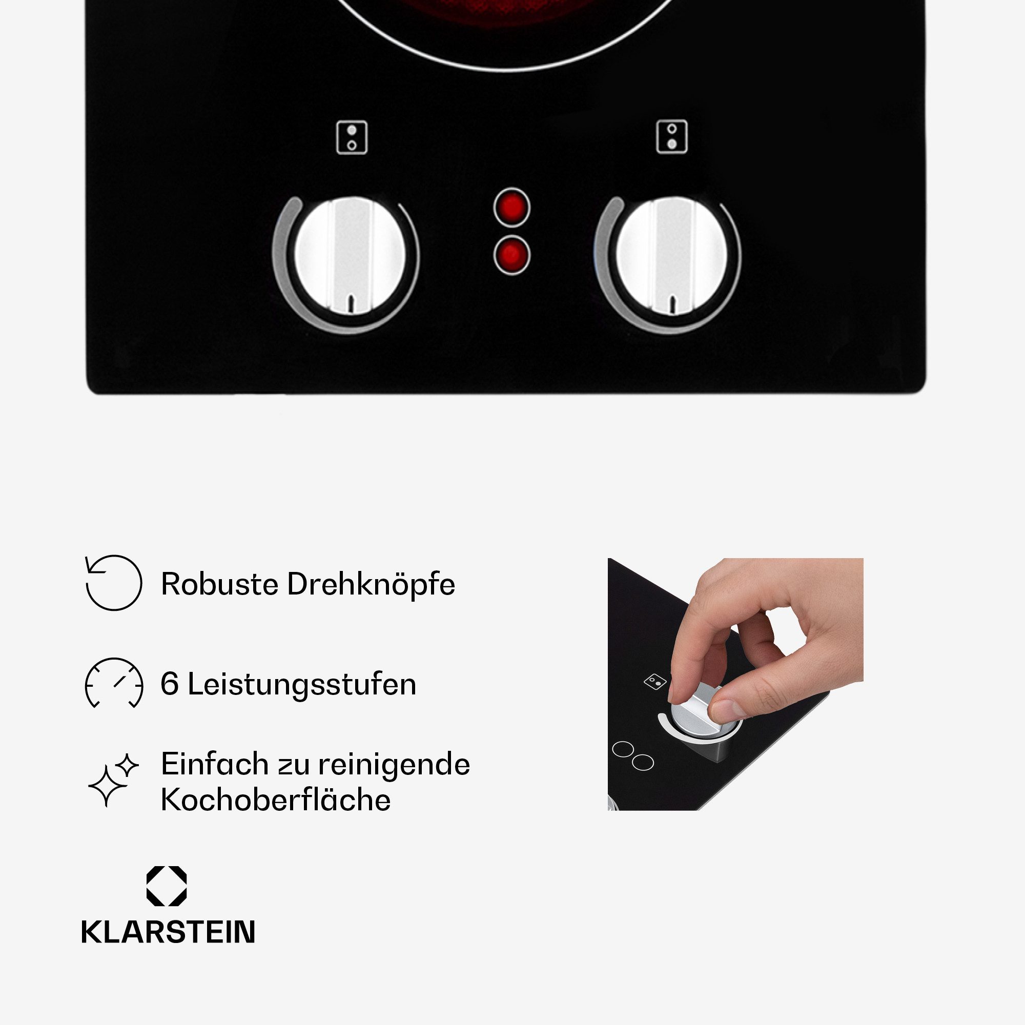 Klarstein Elektro-Kochfeld EasyCook Domino 10034603, Keramikkochfeld 3000W Drehregler schwarz – Bild 5 von 5