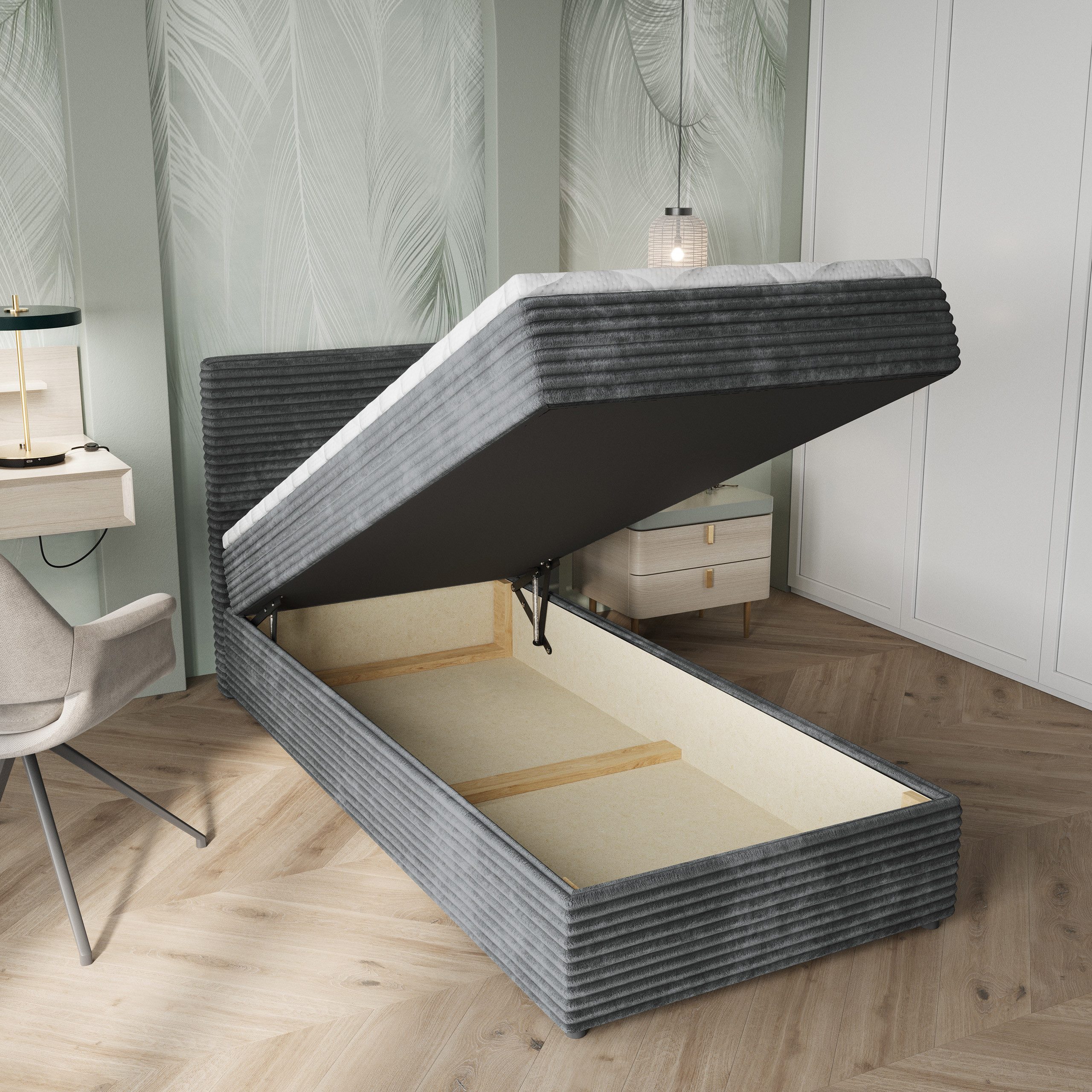 Masseno Boxbett PISA 80x200 cm mit Bonell Matratze und Topper, Einzelbett, Jugendbett, Polsterbett mit Kopfteil, Boxspringbett – Bild 4 von 5