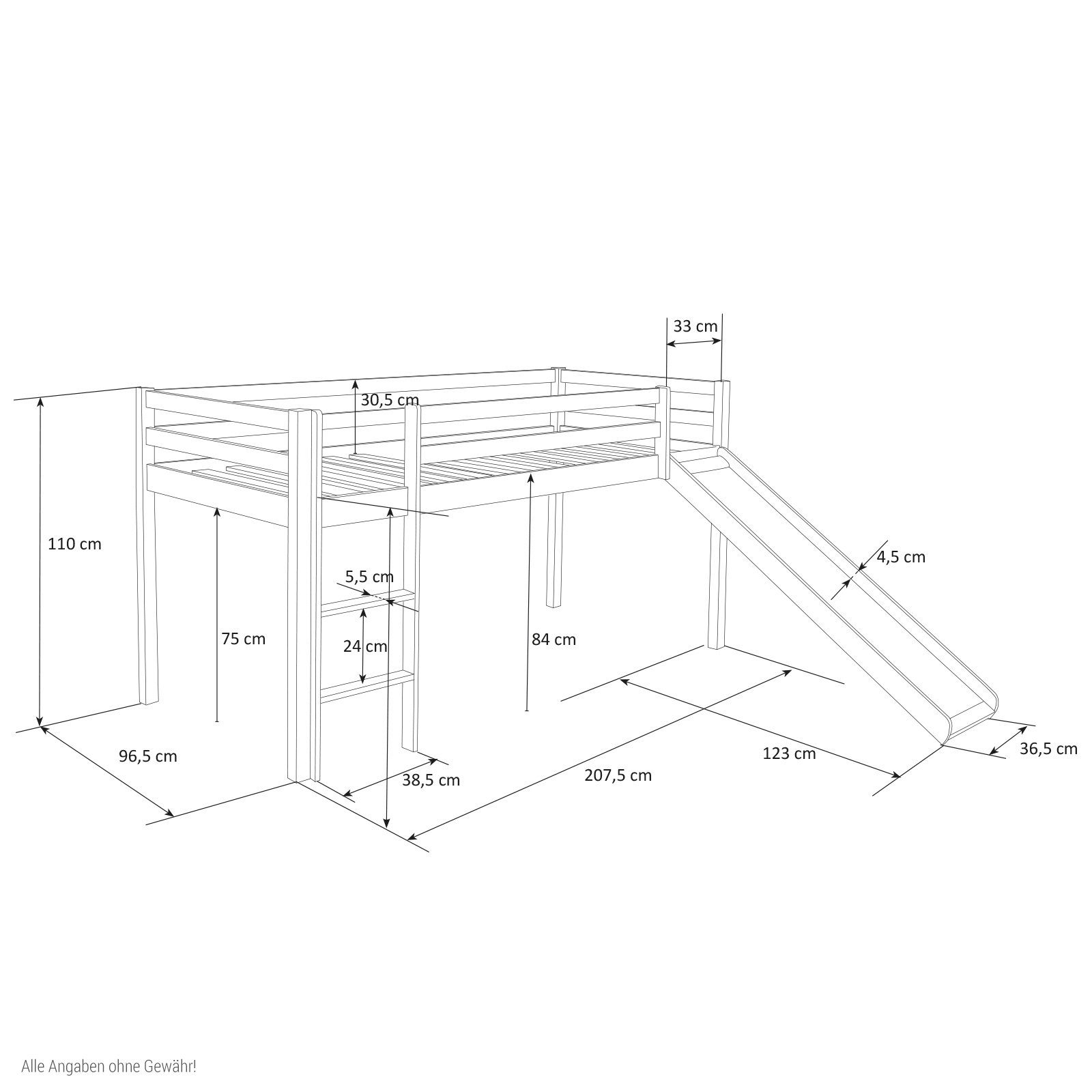 Homestyle4u Hochbett 90x200 Weiß mit Vorhang Sterne Grau für 1 Kind Kiefer günstig online kaufen