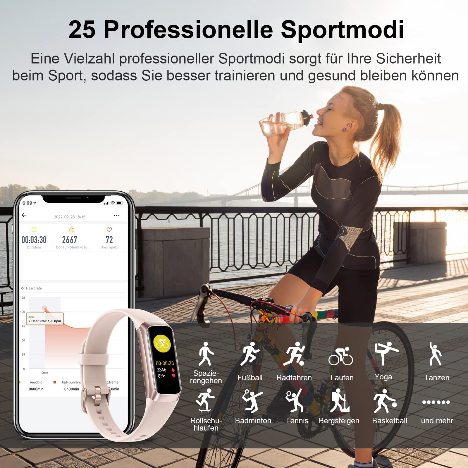 MOPUEA Smartwatch mit Blutdruckmessung mit 70+ Zifferblätter &25 Sportmodi Smartwatch