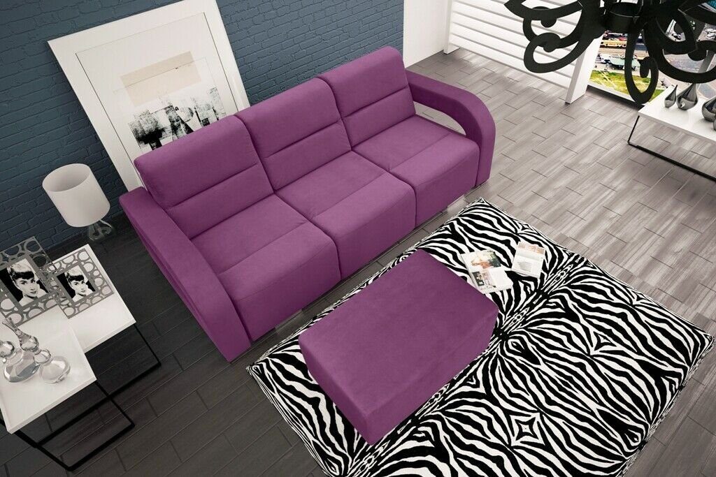 JVmoebel Sofa, 3 Sitzer 235cm Luxus Bank Sofa Couch Blau Wohnzimmer Kanzlei Möbel Lila