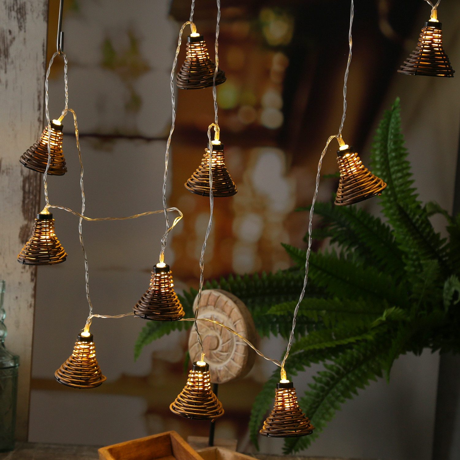MARELIDA LED-Lichterkette 10 Lampenschirme Rattan Optik günstig online kaufen
