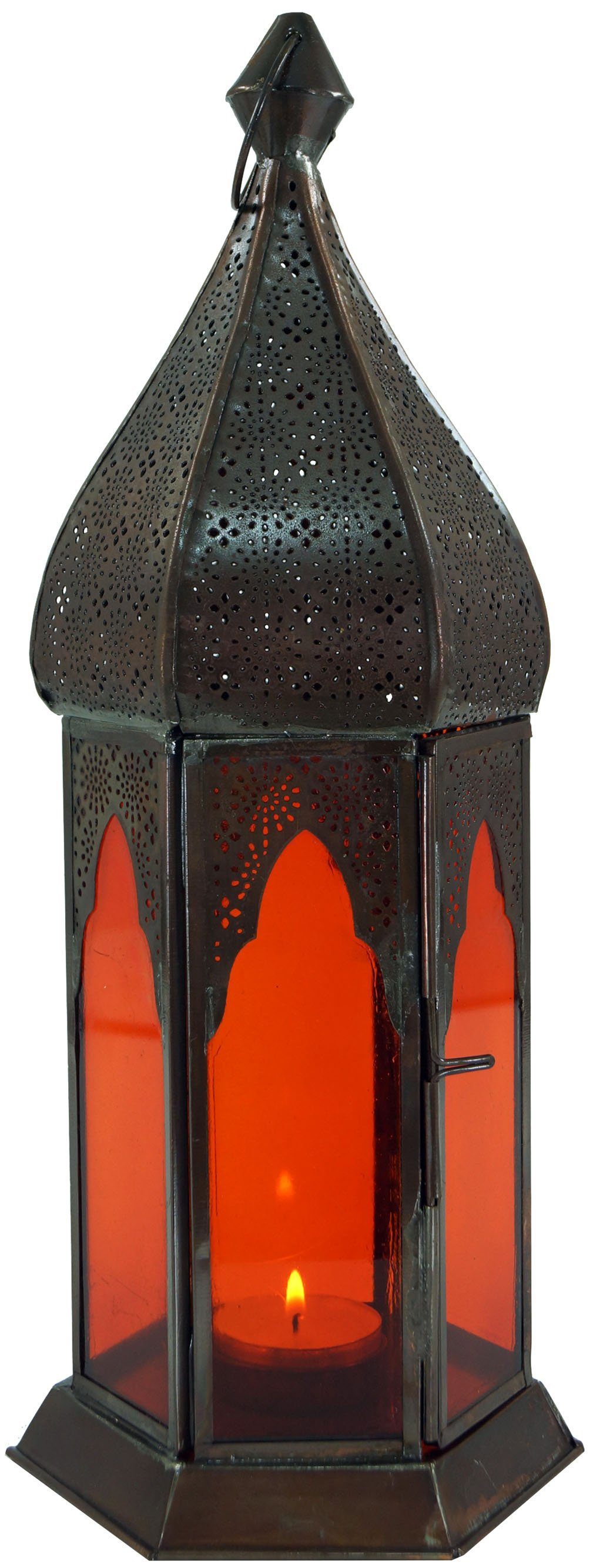 Guru-Shop Kerzenlaterne Orientalische Metall/Glas Laterne in.. orange-bunt