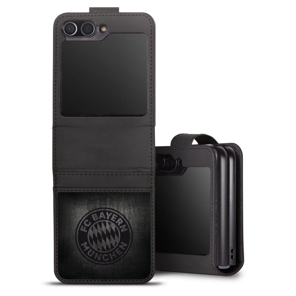 DeinDesign Handyhülle Metallic Look FCB FC Bayern München Metalllook FCB Logo einfarbig, Samsung Galaxy Z Flip 5 Hülle Handy Flip Case Wallet Cover
