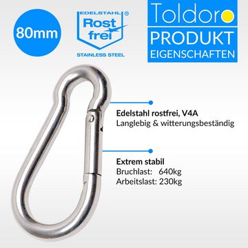 Toldoro Karabiner 5x Karabinerhaken 80mm Edelstahl V4A Karabiner Schnapphaken Feuerwehrkarabiner, (5 St), 5x Karabinerhaken 80mm Edelstahl V4A Karabiner Schnapphaken Feuerwehrkarabiner