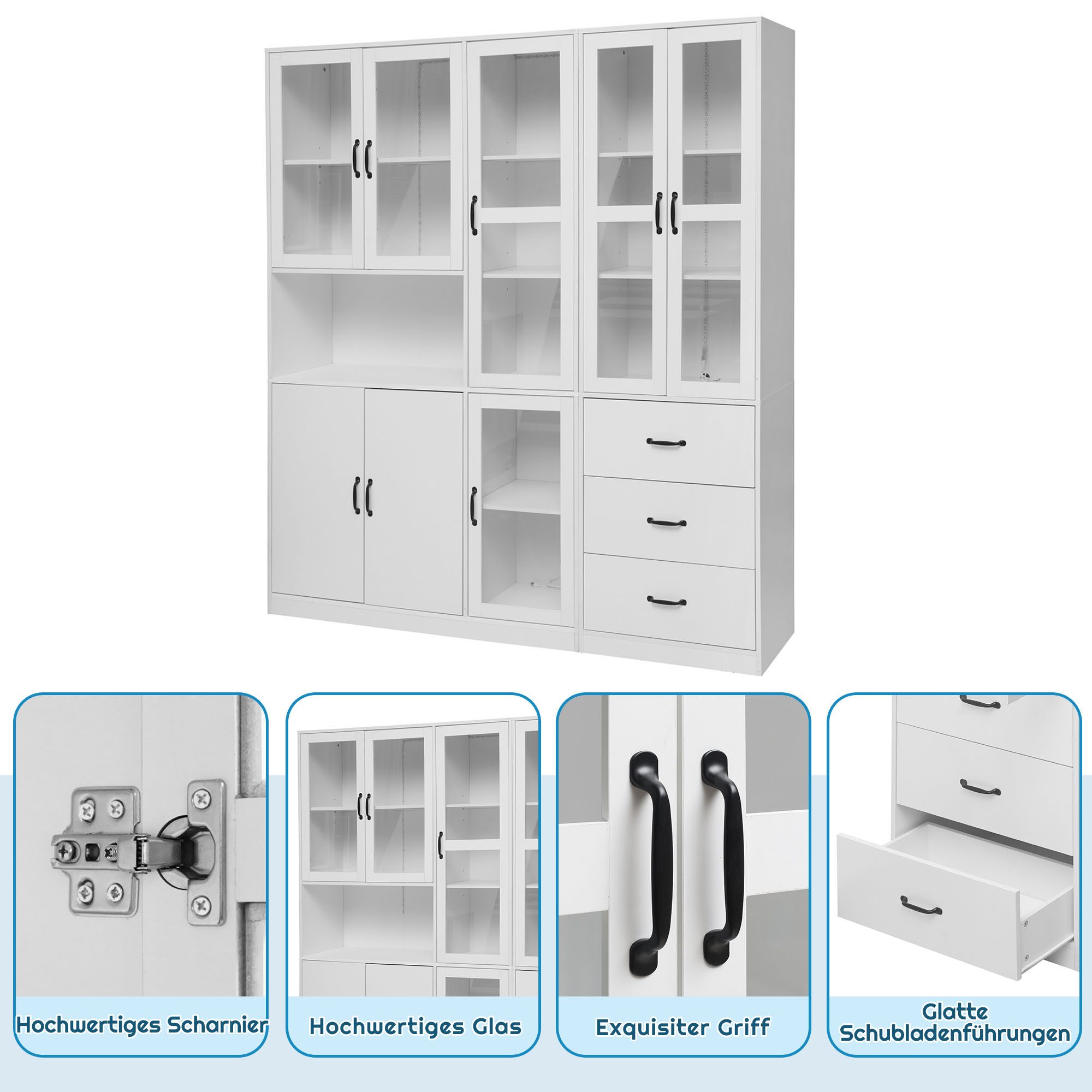 MODFU Standvitrine Modernes weißes Kombivitrinen-Set (Buffet Hochschrank, 2 günstig online kaufen