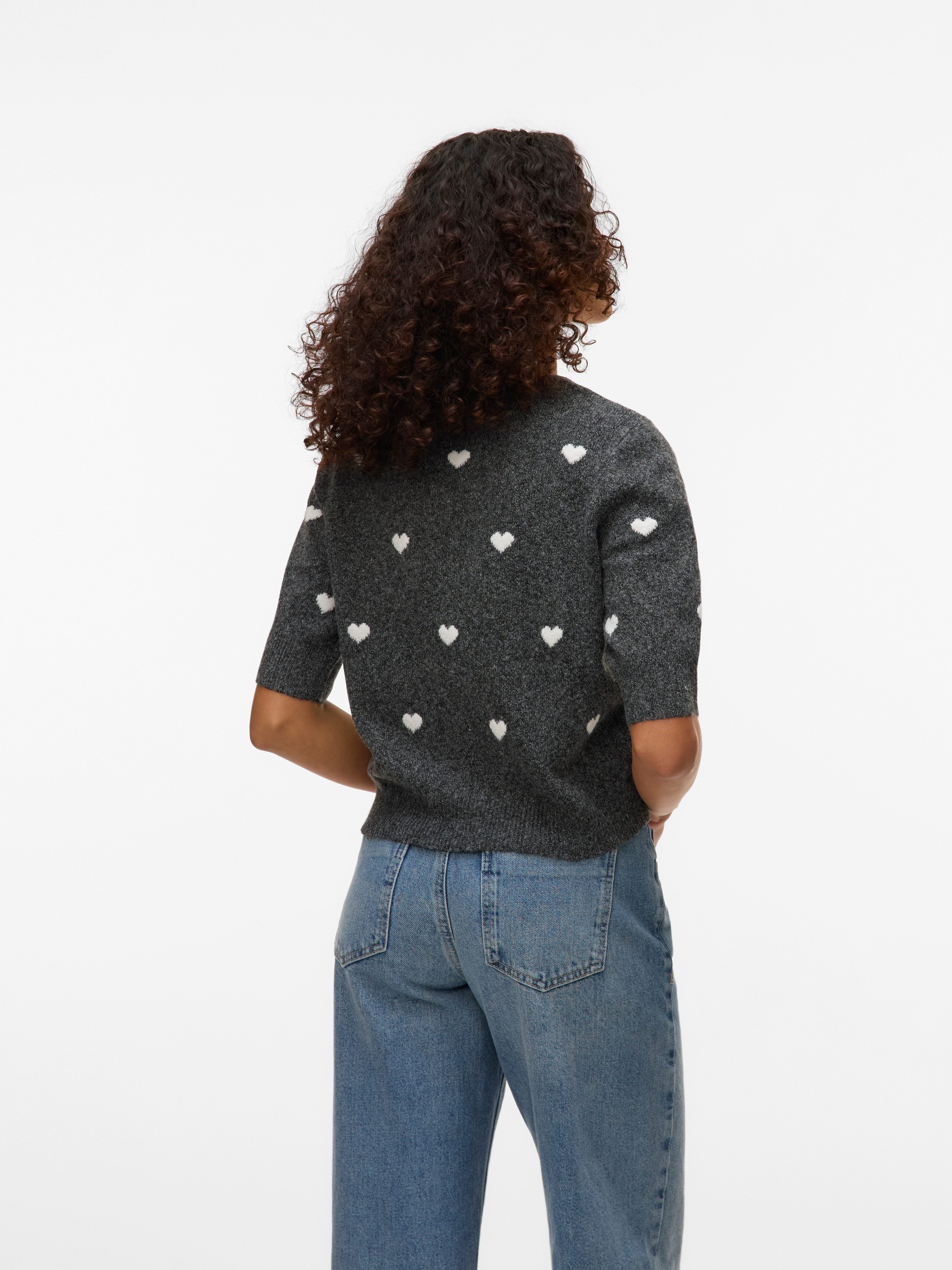 Vero Moda Kurzarmpullover VMDOFFY INTARSIA 2/4 O-NK PULLOV GA NOOS Materialmix, Stretch, regular fit