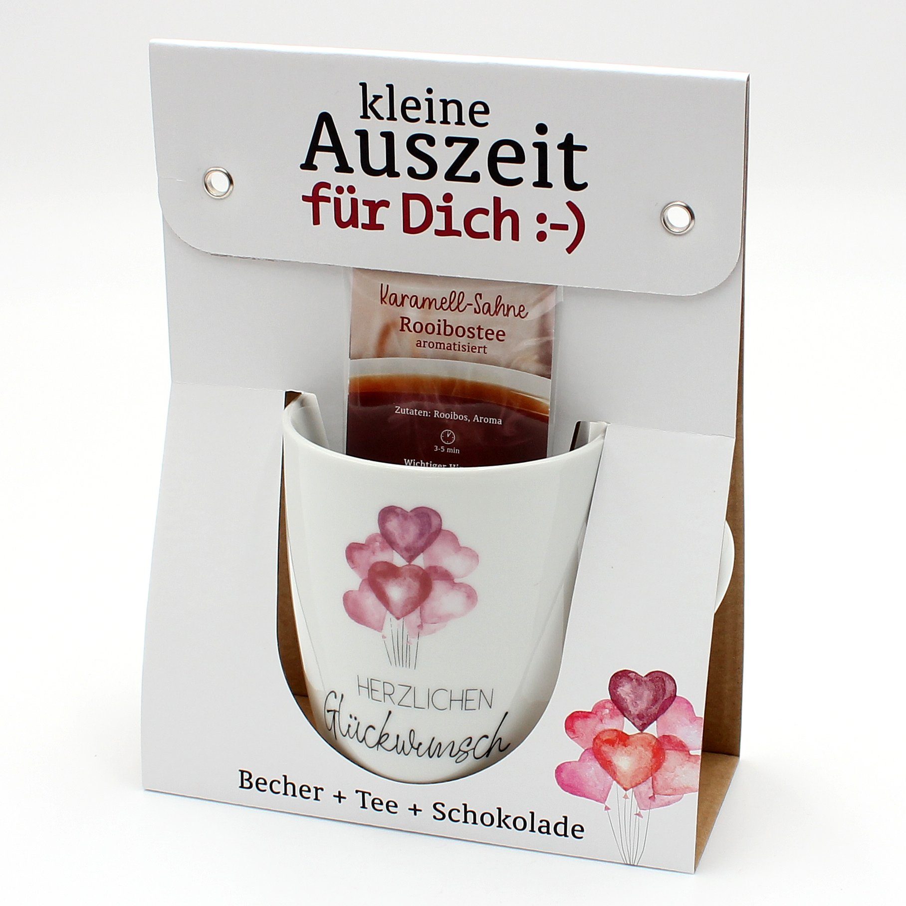 Dekohelden24 Tasse Geschenkset - kleine Tasse - / Kaffeebecher aus Auszeit Porzellan Porzella, Tee,- rot