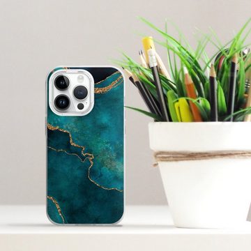 DeinDesign Handyhülle Glitzer Look Marmor Kunst Gemstone Glamour teal, Apple iPhone 14 Pro Silikon Hülle Bumper Case Handy Schutzhülle