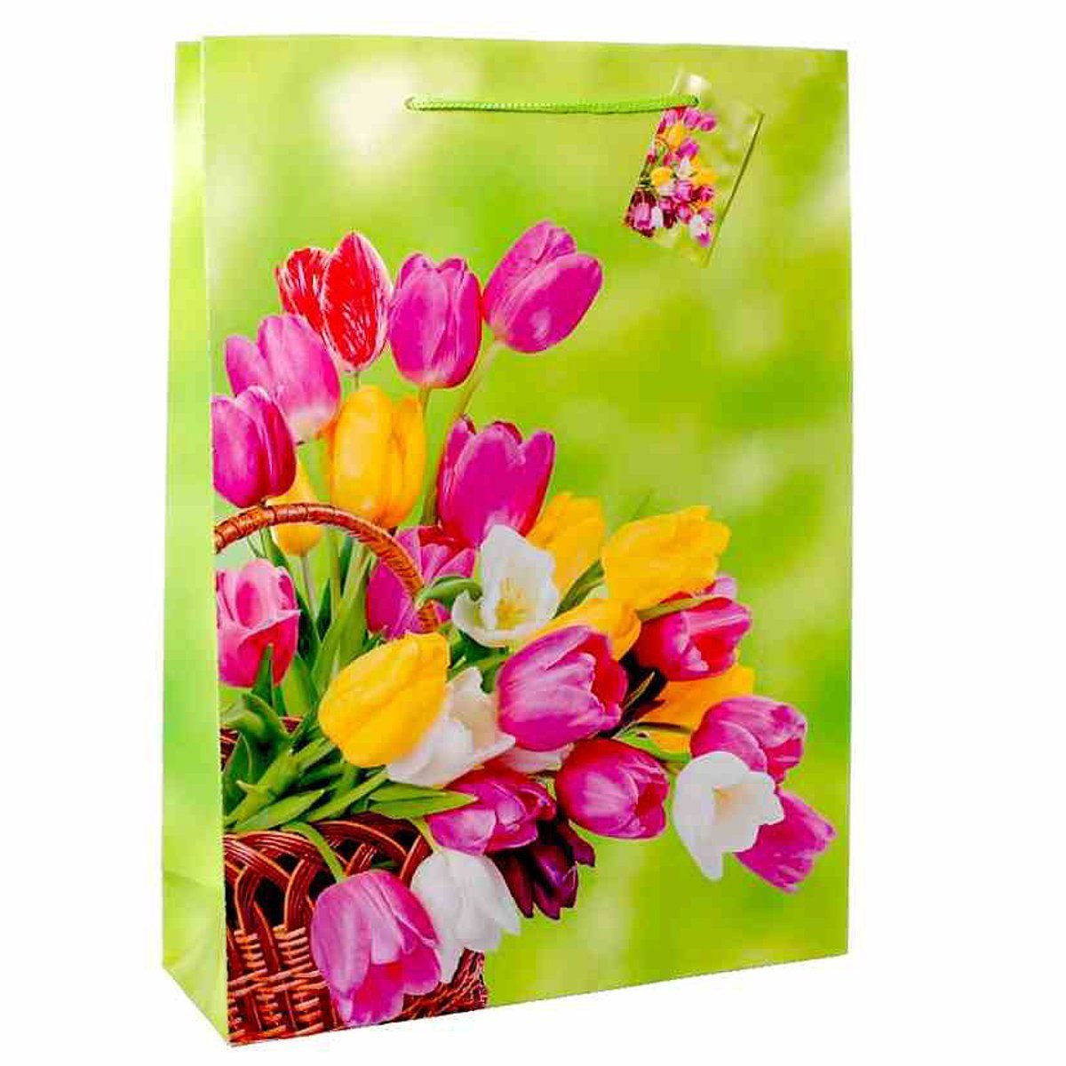 Linoows Tragetasche 10 Stück Geschenktüten Frühling, Tulpen im Korb, Große Papiertragetaschen