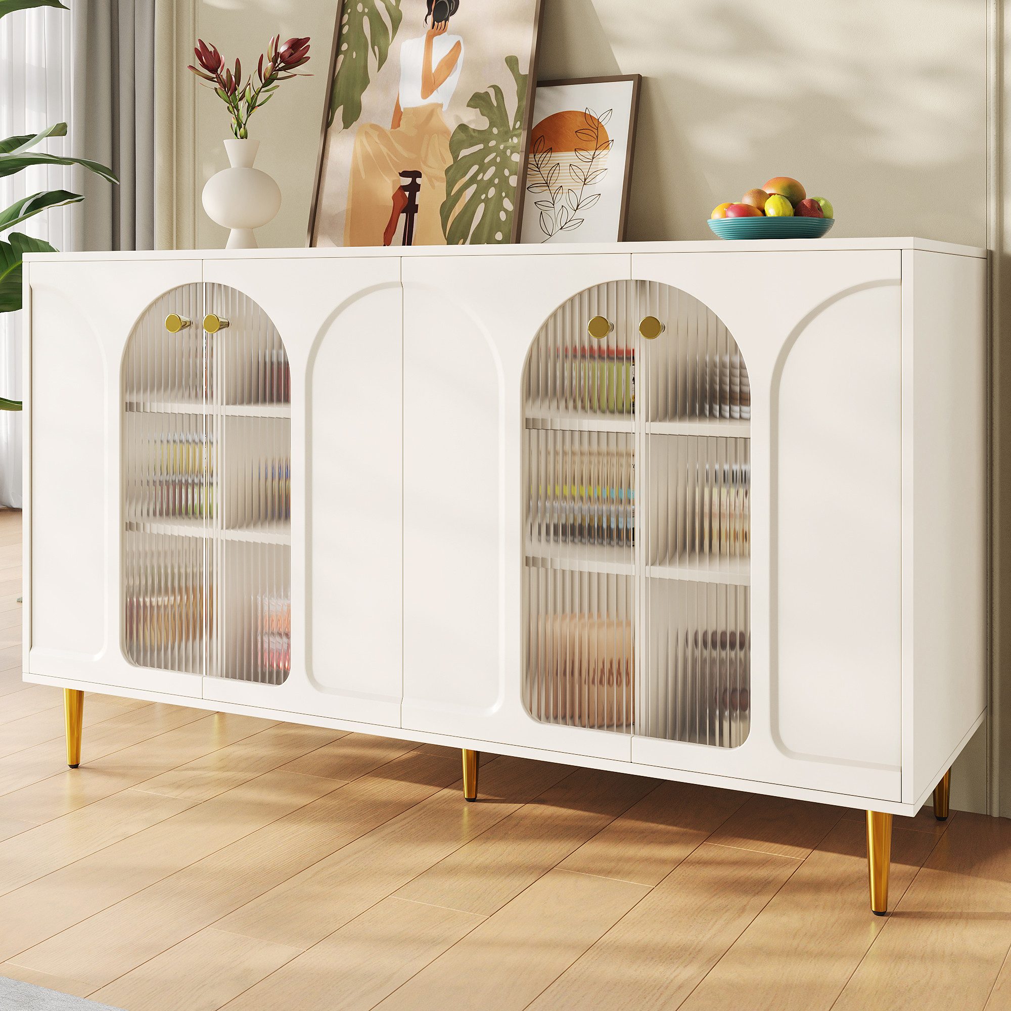 Flieks Sideboard mit 4 Glastüren Schwarz/Weiß günstig online kaufen