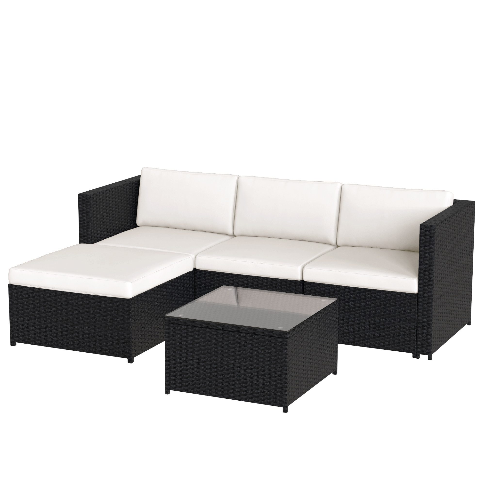 Gartenlounge-Set, (5-tlg., Gartenmöbel Set für 4 Personen), Polyrattan Sitzgruppe mit Garten-Sofa, Garten-Tisch und Hocker