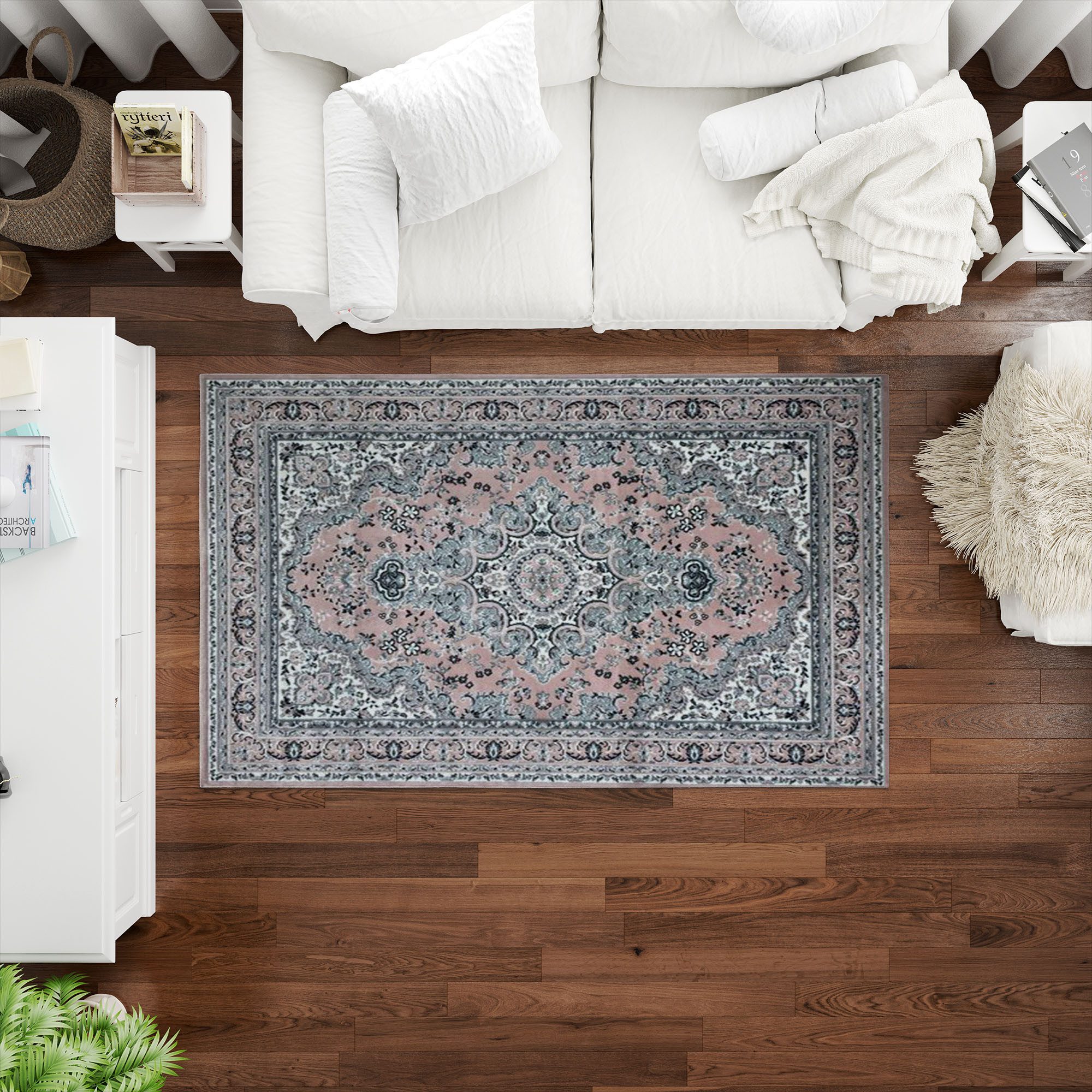 Jungengel Teppich Orientteppich in Rosa und Grau mit klassischem Muster – W günstig online kaufen