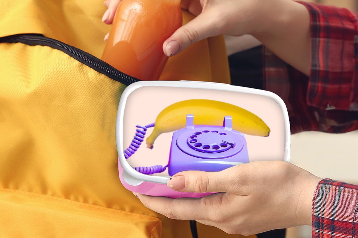 für Telefon Banane Brotbox - Brotdose Kinder, (2-tlg), - Lunchbox Kunststoff, rosa Gelb, Kunststoff - Erwachsene, Lila MuchoWow Snackbox, Mädchen,