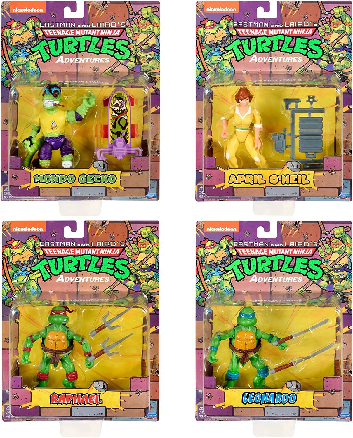 Playmates Toys Actionfigur Teenage Mutant Ninja Turtles, (Mondo Gecko, April O´Neil, Raphael & Leonardo), Adventure Heroes 4er Pack