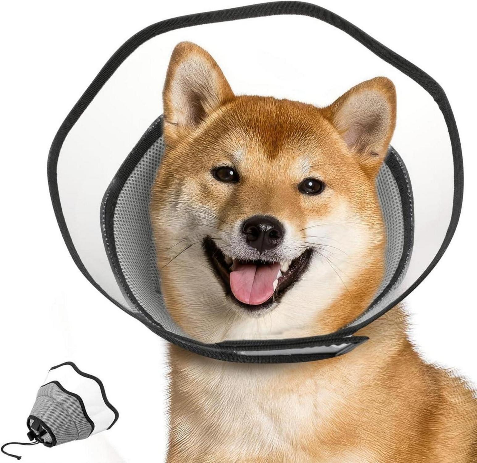 Schutzkragen Halskrause Hund Leckschutz Op Weich Wasserdicht PVC Verstellbar Grau M