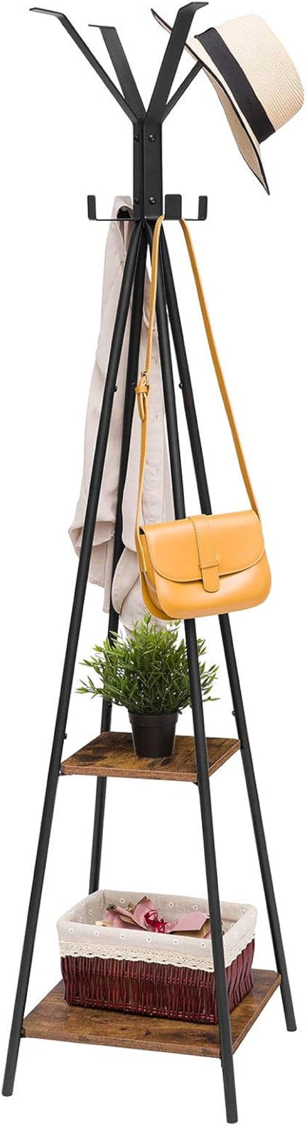 Hoobro Вешалки Freistehende Garderobe, (Kleiderständer, mit 8 Kleiderhaken und 2 Etagen), 42 x 42 x 179 cm, für Jacken, Taschen, Hüte, Flur