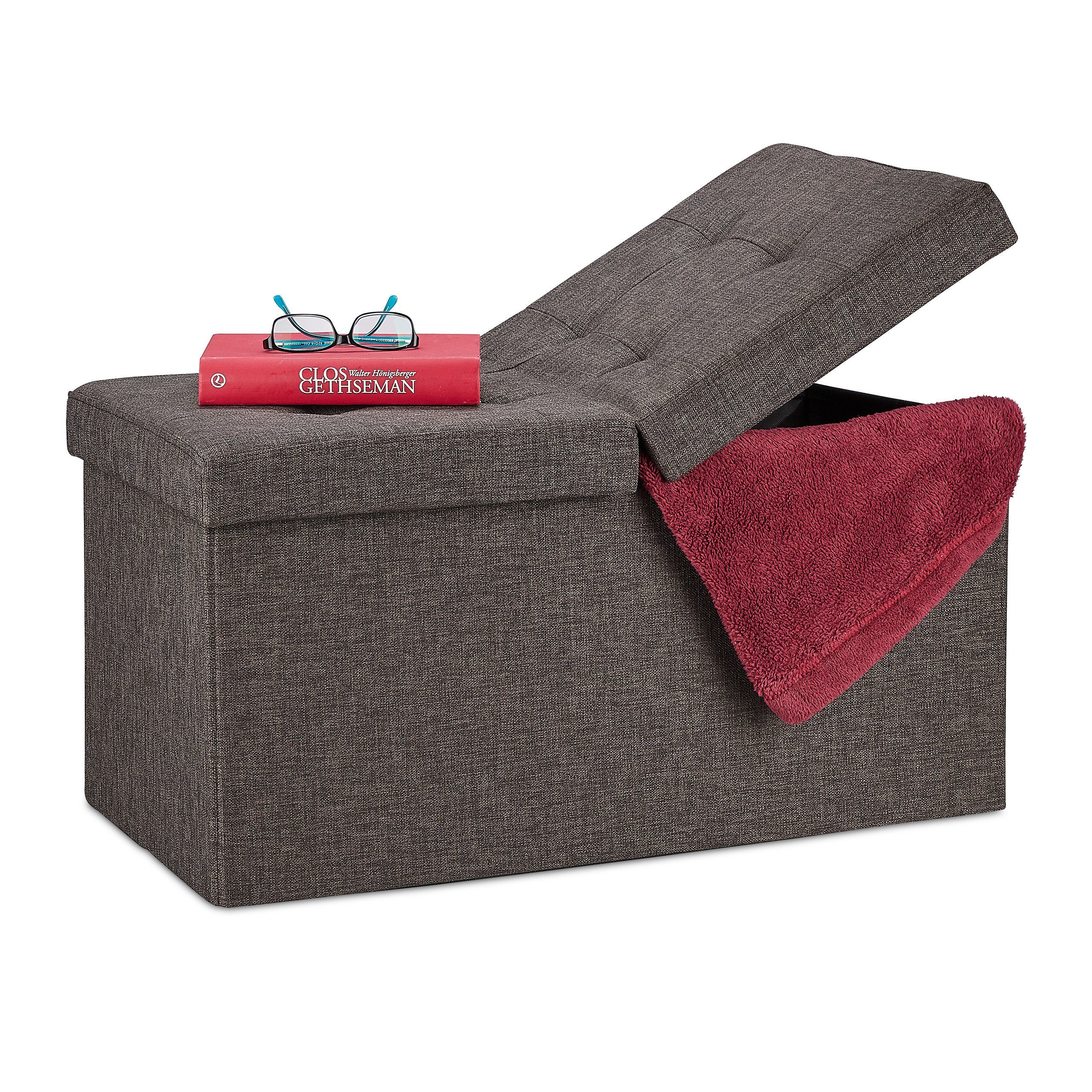 relaxdays Sitzbank mit klappbarem Deckel, braun