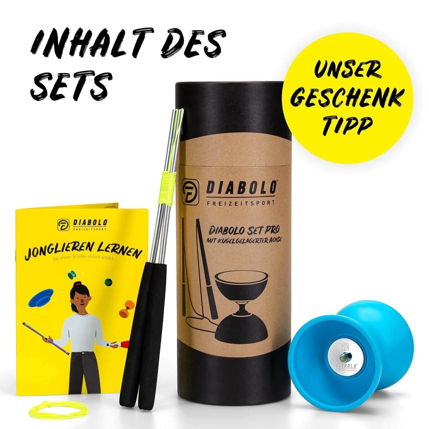 Diabolo Freizeitsport Diabolo Set Pro - inkl. Alu-Handstäben, Ersatzschnur, Anleitung, (Set, 1-tlg), Diabolo Set Pro (türkis) Kugellager mit Alustäben für Kinder ab 5