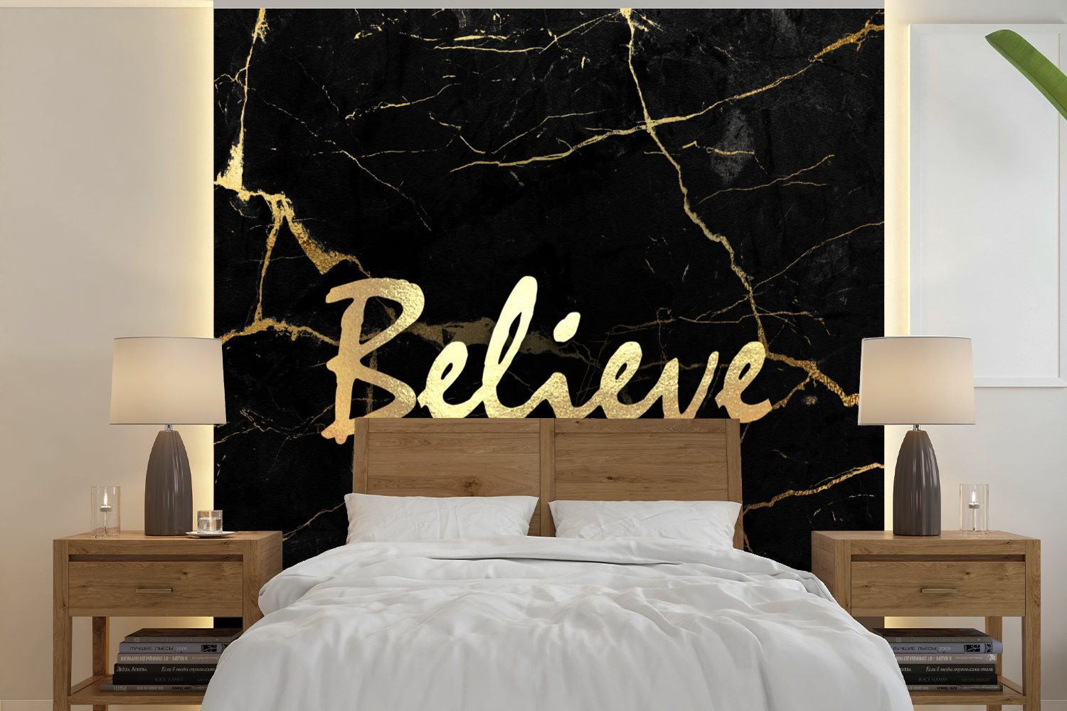 bedruckt, Schlafzimmer, Gold Marmor, - oder Matt, - (5 MuchoWow Fototapete Hoffnung für Vinyl Tapete Wandtapete - St), Zitat Wohnzimmer
