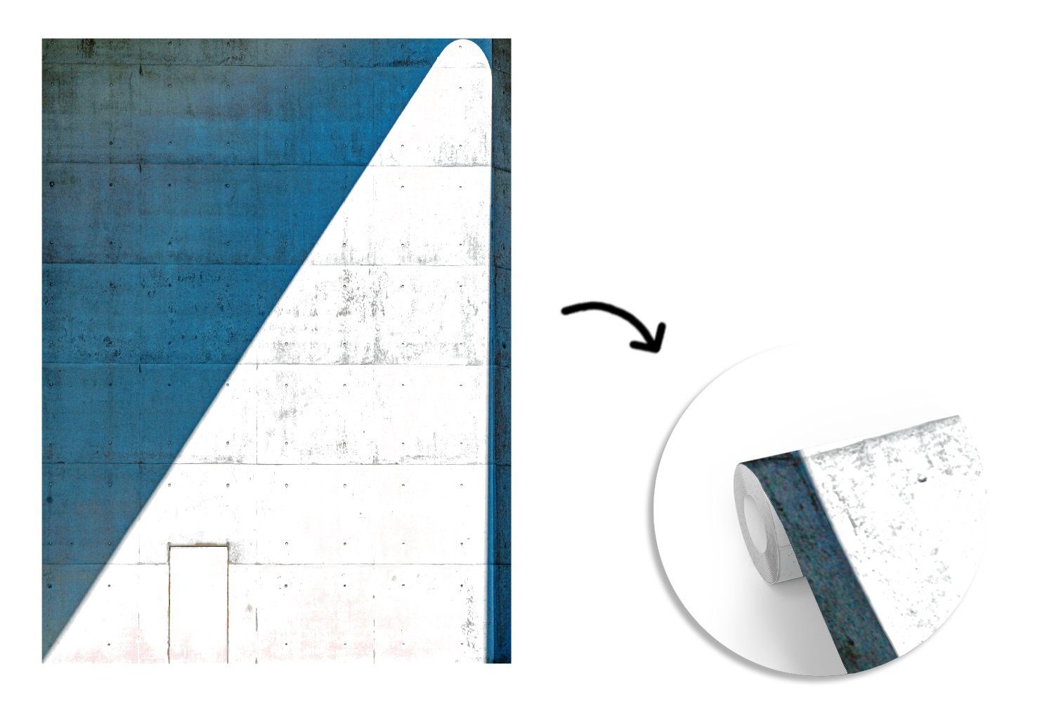 Fototapete - St), Tür MuchoWow Blau - Vinyl Wandtapete Montagefertig für Architektur bedruckt, Wohnzimmer, Matt, Vintage, (4 Tapete -