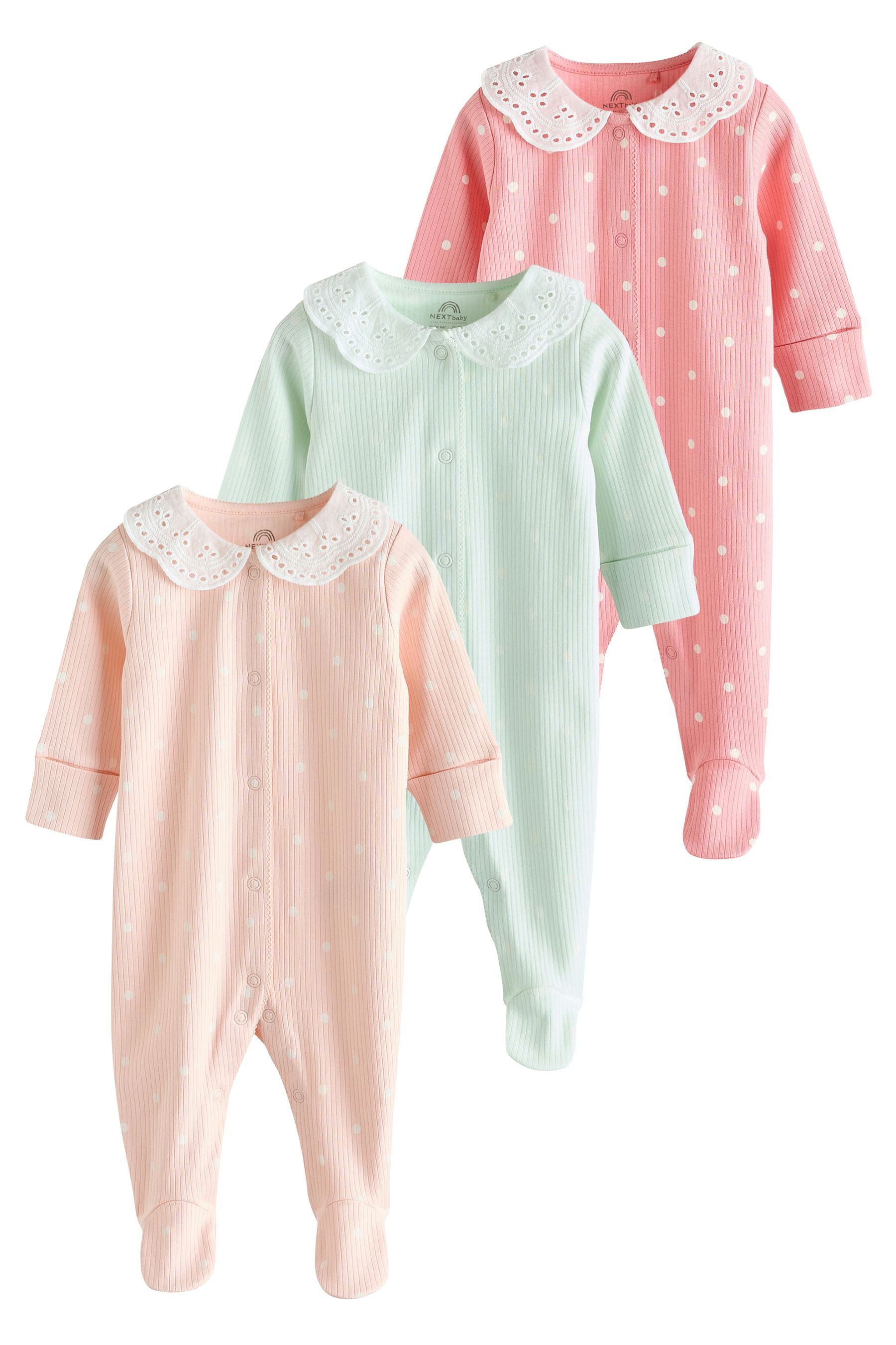 Schlafoverall 3er-Pack Babyschlafanzüge mit Kragen aus Baumwolle