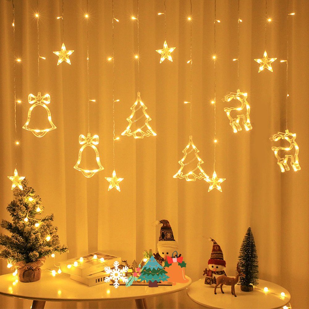 autolock LED-Lichterkette LED Lichterkette Weihnachten, 3M Weihnachtsbeleuchtung, 8 Modi, Lichterketten Vorhang Innen Außen Deko für Fenster, Party, Balkon white