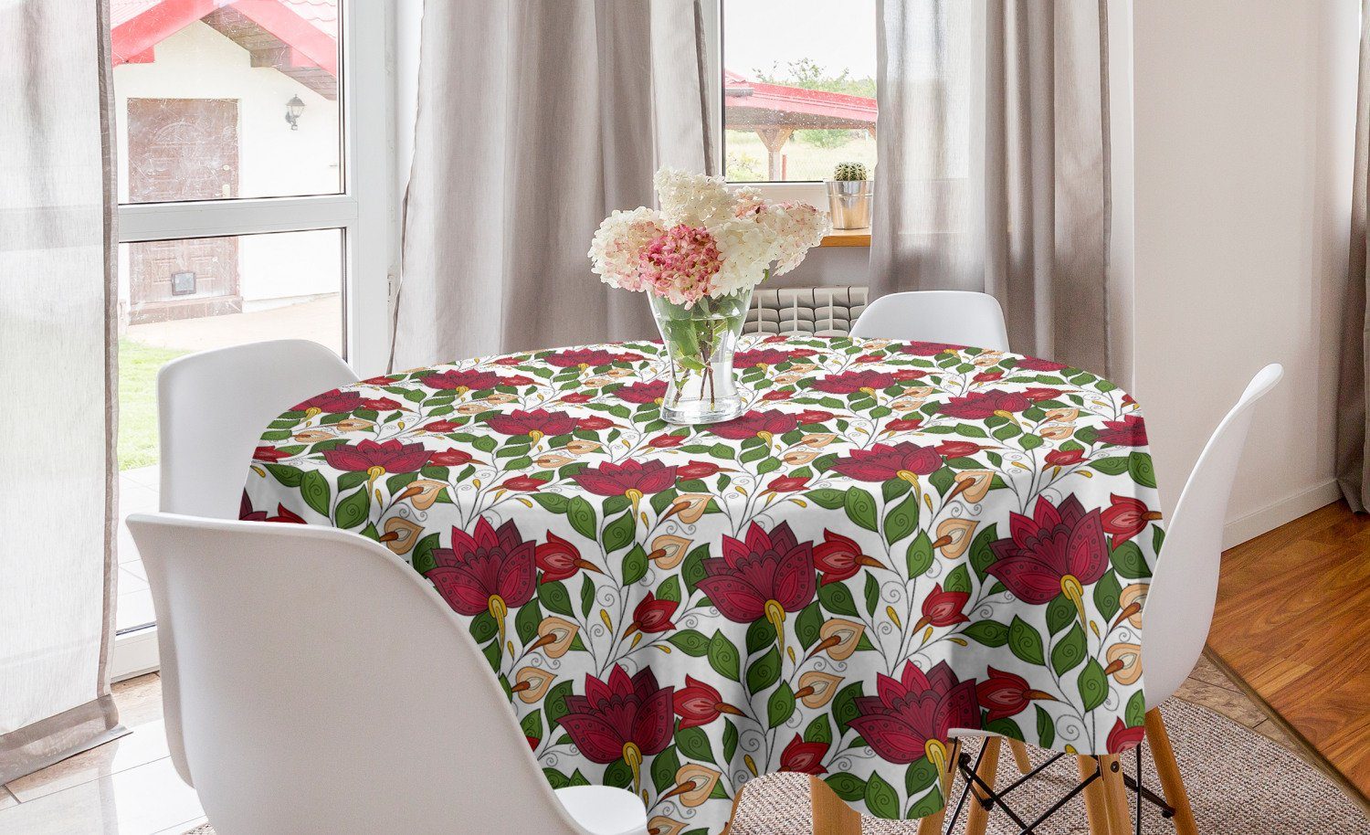 Kreis Esszimmer Abakuhaus Szene Abdeckung für Tischdecke Abstrakte Küche Floral Dekoration, Grünen Tischdecke Garten