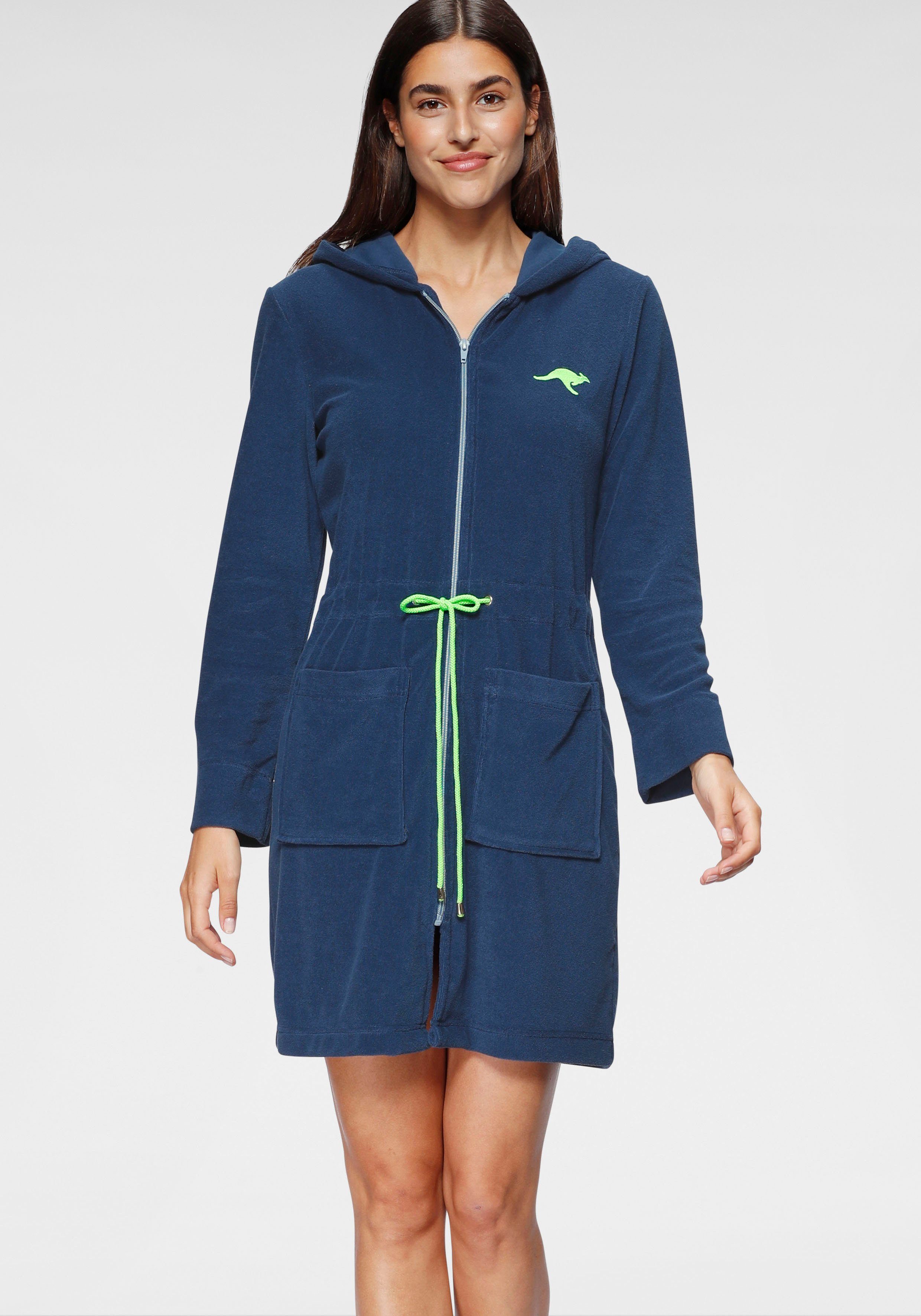 KANGAROOS Damenbademantel Kira Kurzform, Leichtfrottier, Kapuze, Reißverschluss, mit Bindekordel, kurz, Bademäntel für Damen, XS-3XL mehr