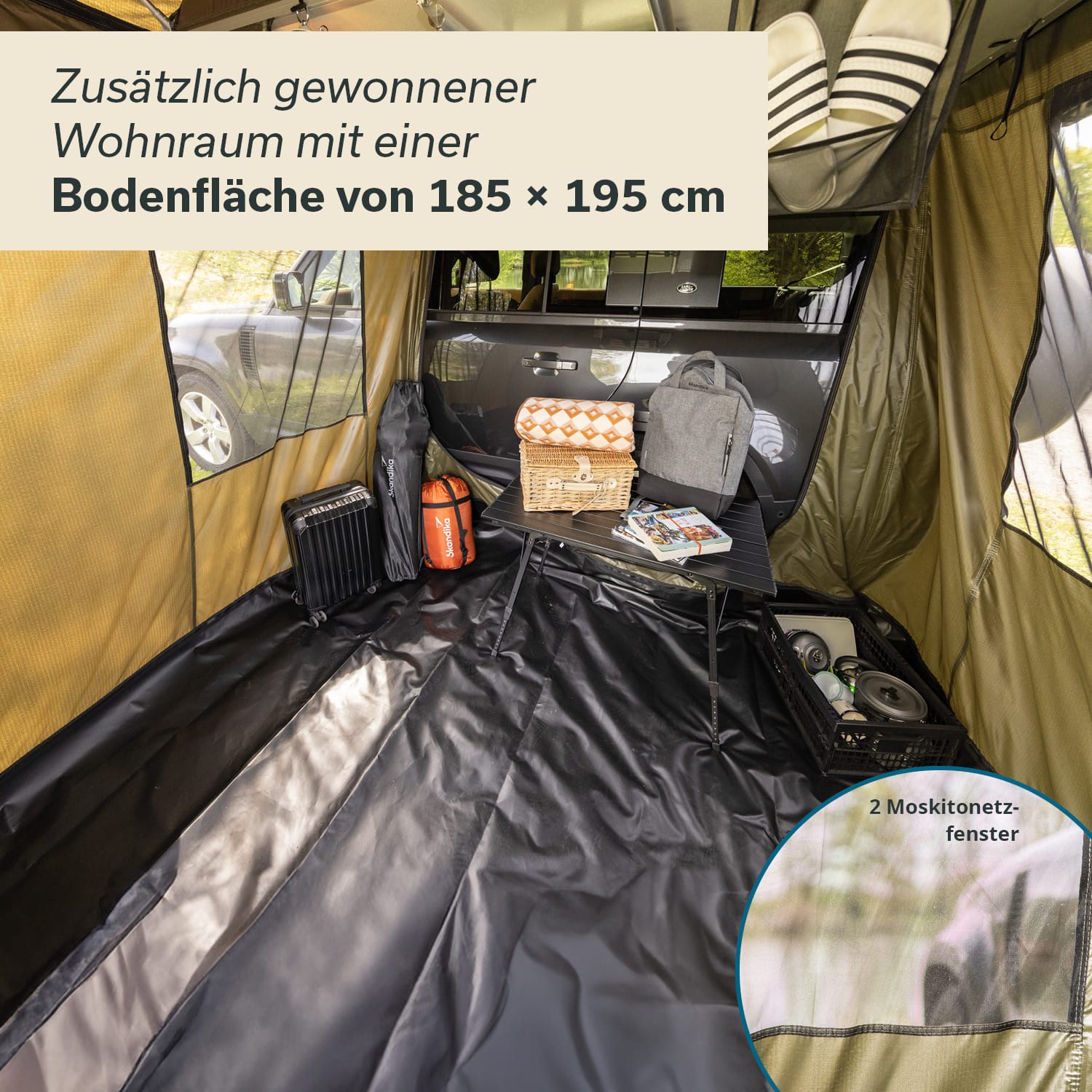 Skandika Dachzelt Freeland 4, Autodachzelt für 2-4 Personen, Vorzelt für Autozelt, (Zeltboden wannenförmig, abtrennbar (mit Rundum-Reißverschluss), Softcover, wasserfest 2500 mm, Eingang und Fenster mit Moskitonetz