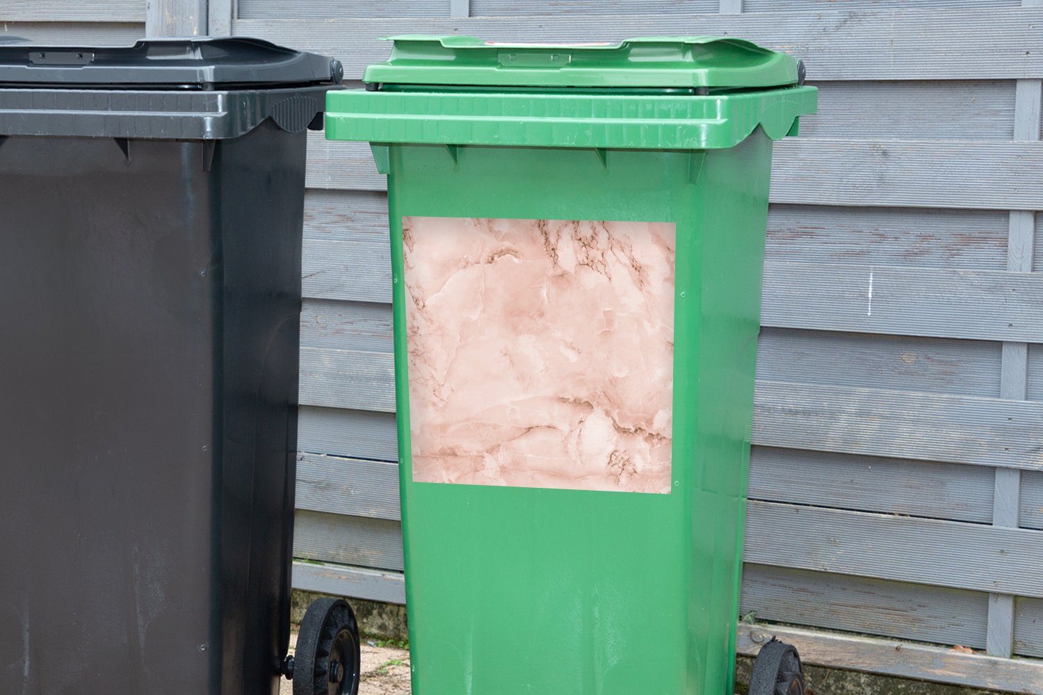 - Mülleimer-aufkleber, Steine St), - MuchoWow Sticker, Abfalbehälter - Mülltonne, (1 Container, Wandsticker Roségold Marmor Textur