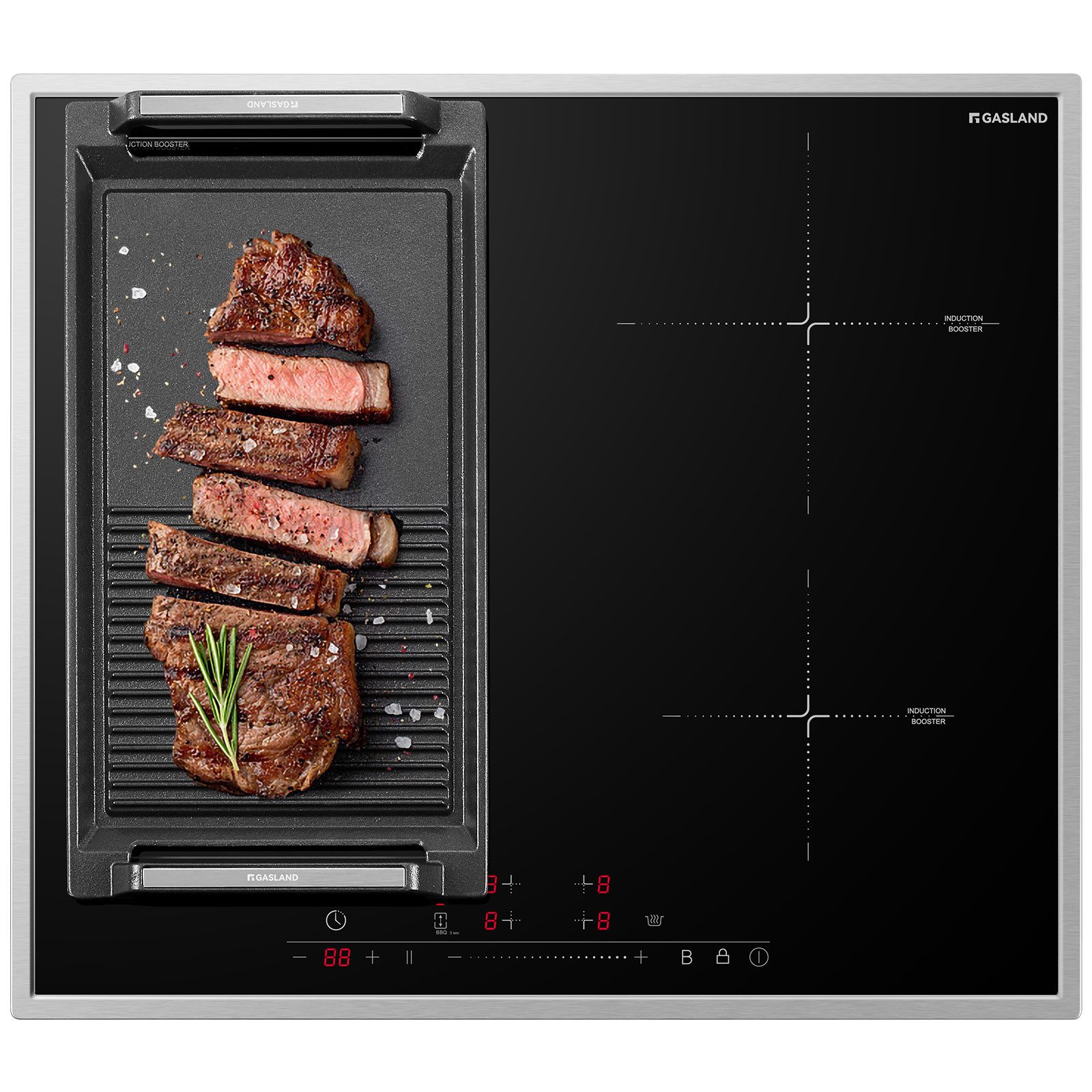 GASLAND Induktions-Kochfeld 4 Zonen Einbau Induktionskochfelder mit Edelstahlrahmen, FlexInduction, PowerBoost schnelleres Kochen, 7000W (Ohne Bratpfanne)