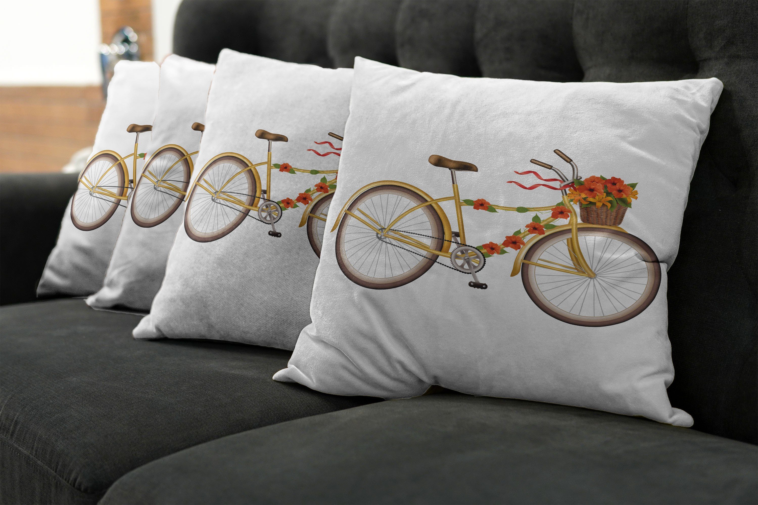 Kissenbezüge Modern Accent Doppelseitiger Digitaldruck, Abakuhaus (4 Bike-Party Herbst Blumen-Fahrrad Stück)