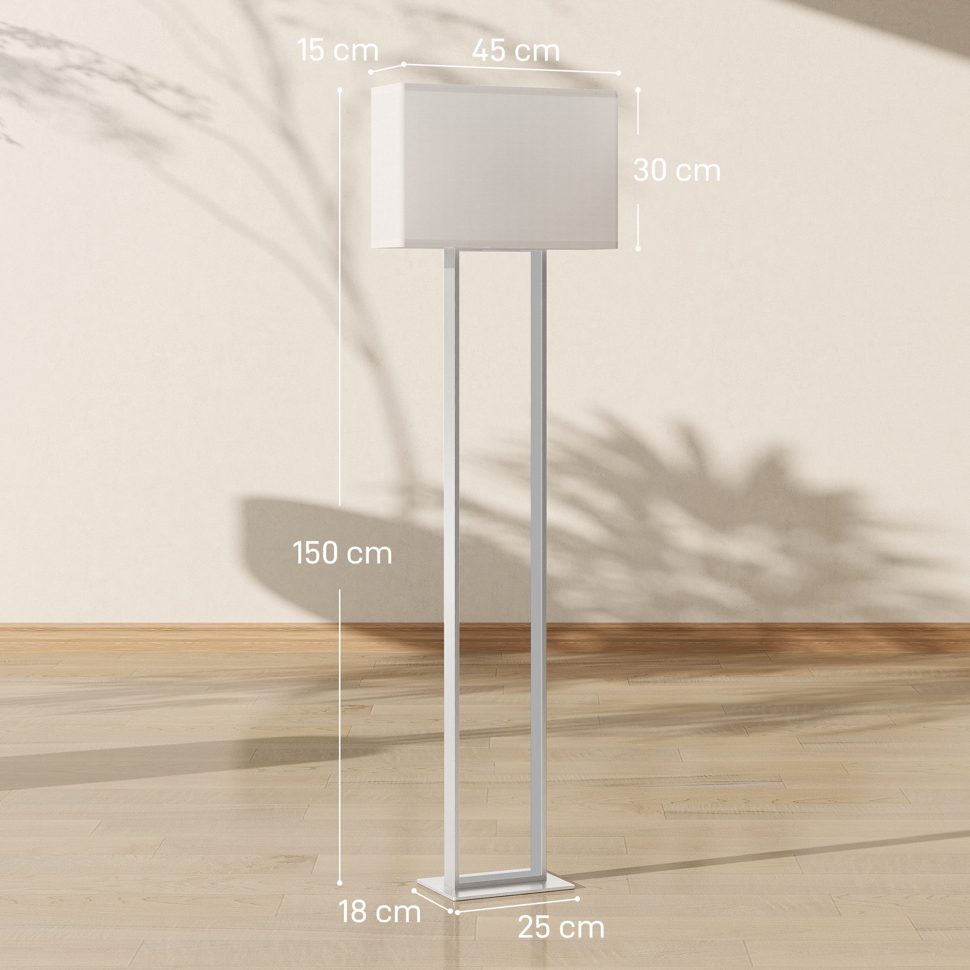 HOMCOM Stehlampe LED Stehleuchte mit Leinen-Lampenschirm, minimalistisch, Nachtlicht, Fußschalter, LED, Neutralweiß, Nachtleuchte für Schlafzimmer Weiß