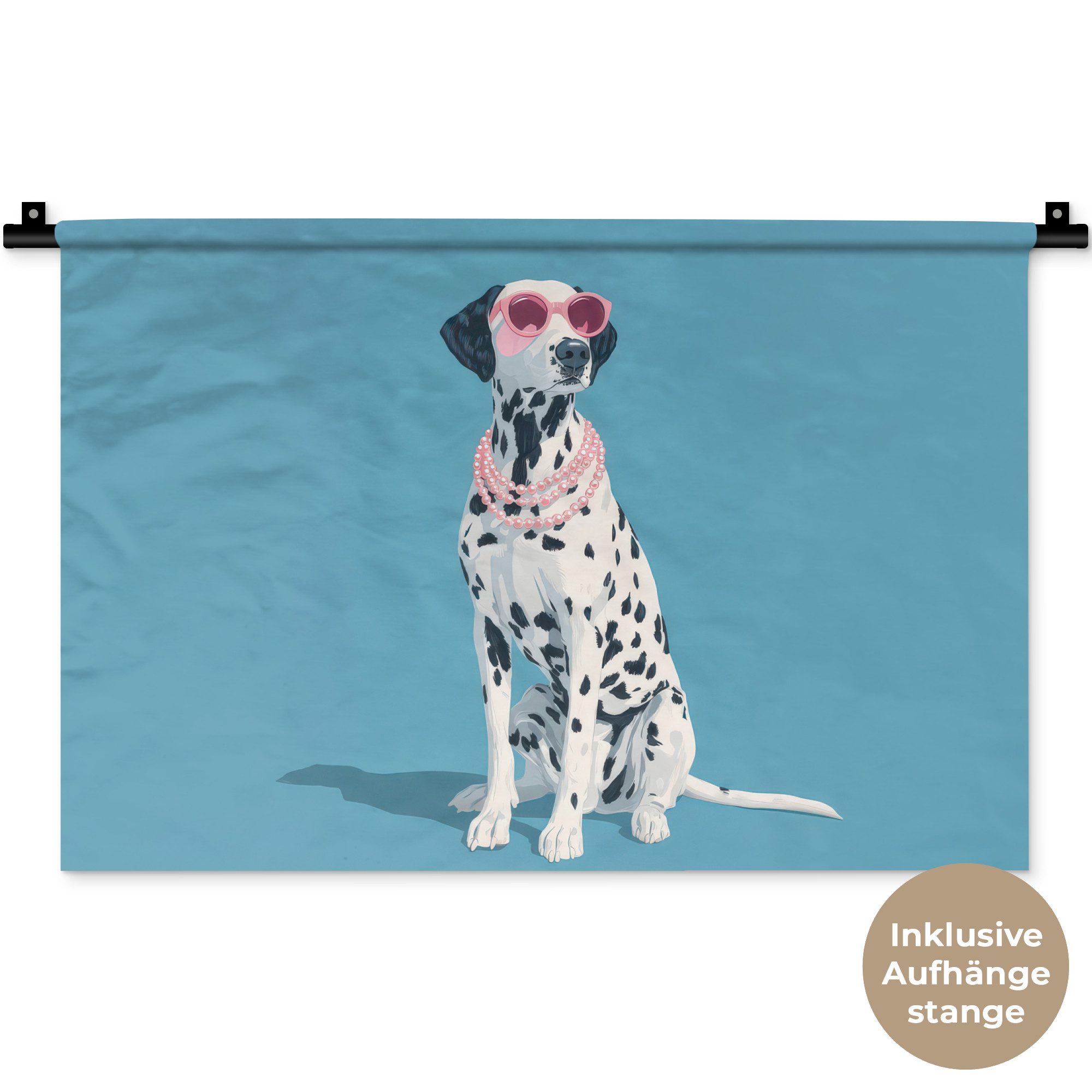 MuchoWow Wandteppich Dalmatiner - Sonnenbrille - Blau, Rechteckig, Höhe: 3 mm, Wandteppich für Wohnzimmer, Schlafzimmer, 60x40 cm