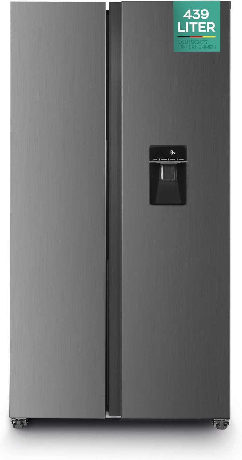 Heinrich´s Kühl-/Gefrierkombination HSBS 3098 IX, 170 cm hoch, 91 cm breit, Side-by-Side Kühlschrank 439L Gesamtvolumen 151L Gefriervolumen