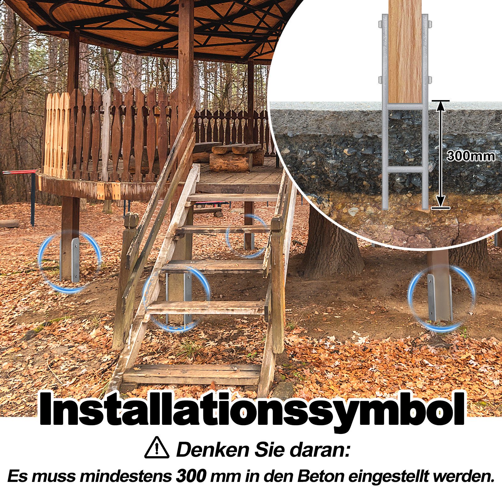 FIVMEN Pfostenträger H-Pfostenträger in Ausführung H-anker Stahlträger- 600 mm Länge, (2-St), H-Anker Pfostenanker Set