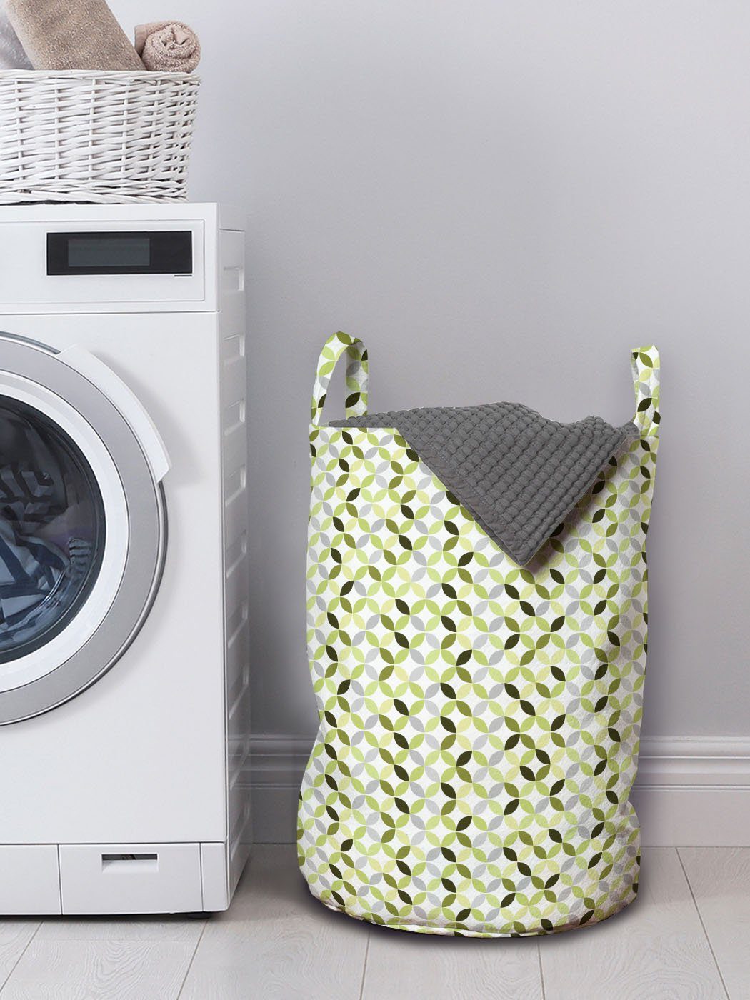 Waschsalons, Grau-Schatten Wäschekorb Griffen Grün Abakuhaus für Kordelzugverschluss Abstrakt und Wäschesäckchen mit